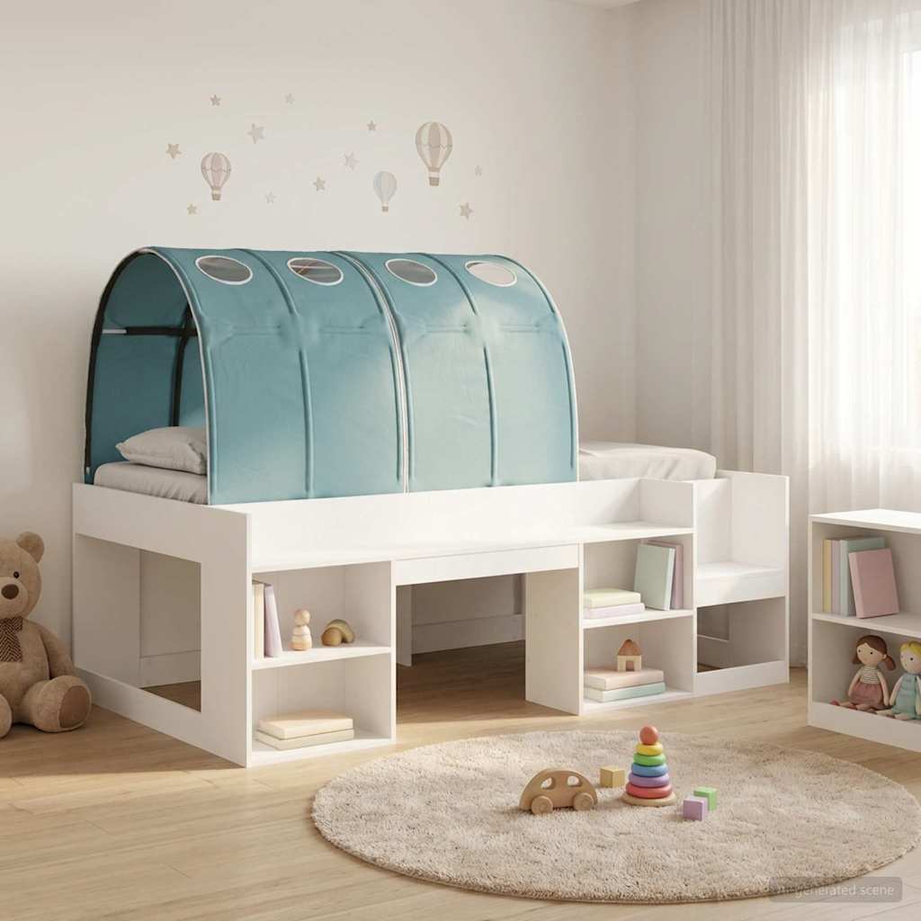 Cadre de lit avec tunnel avec étagère 3 pc Blanc et bleu clair - XIOS
