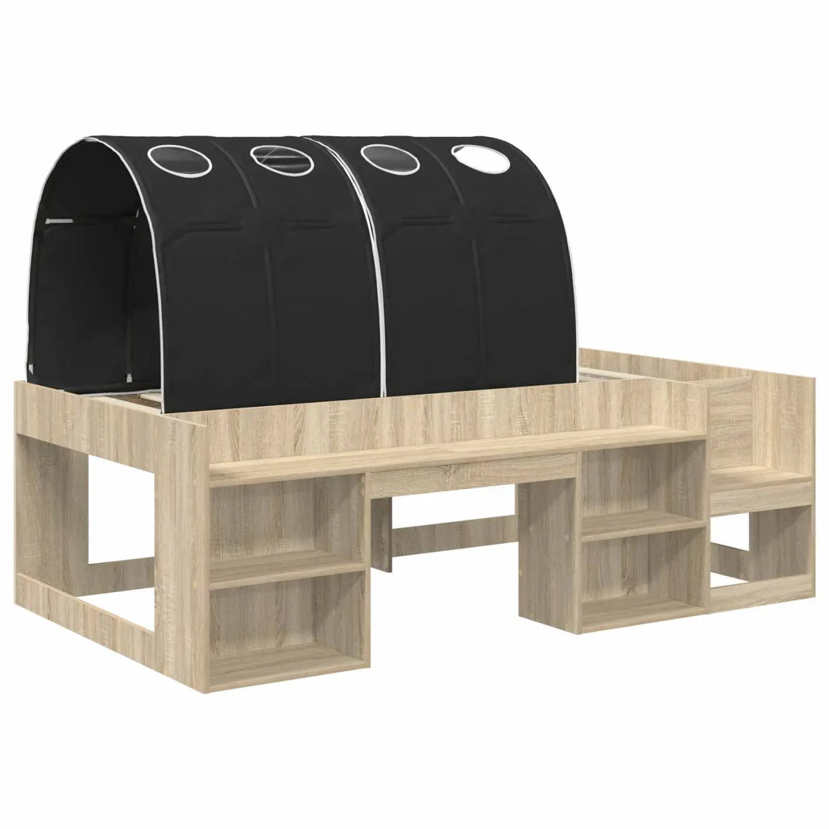 Cadre de lit avec tunnel avec étagère 3 pc Chêne Sonoma et noir - XIOS