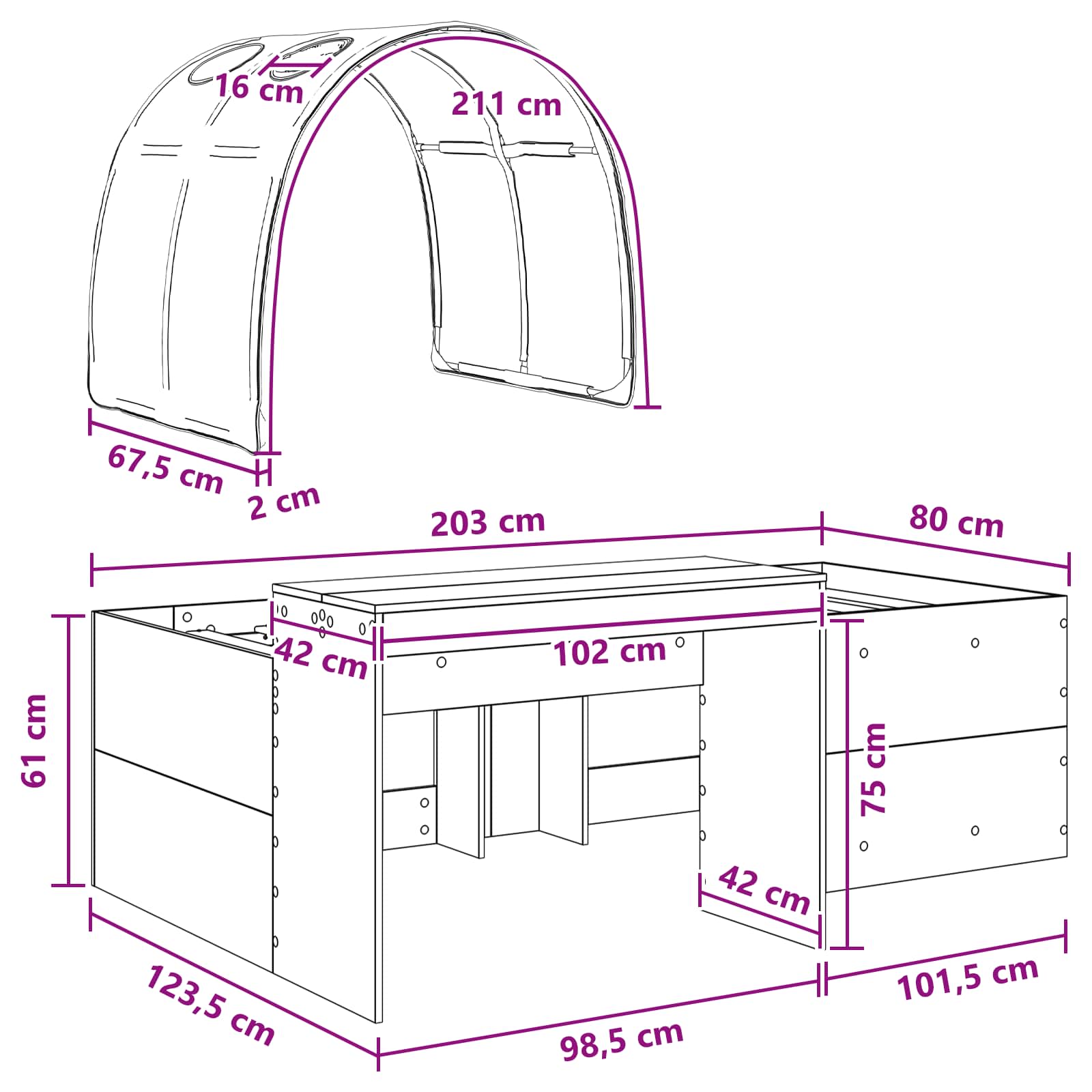 Cadre de lit avec tunnel 3 pcs Blanc et bleu Bois d'ingénierie - XIOS