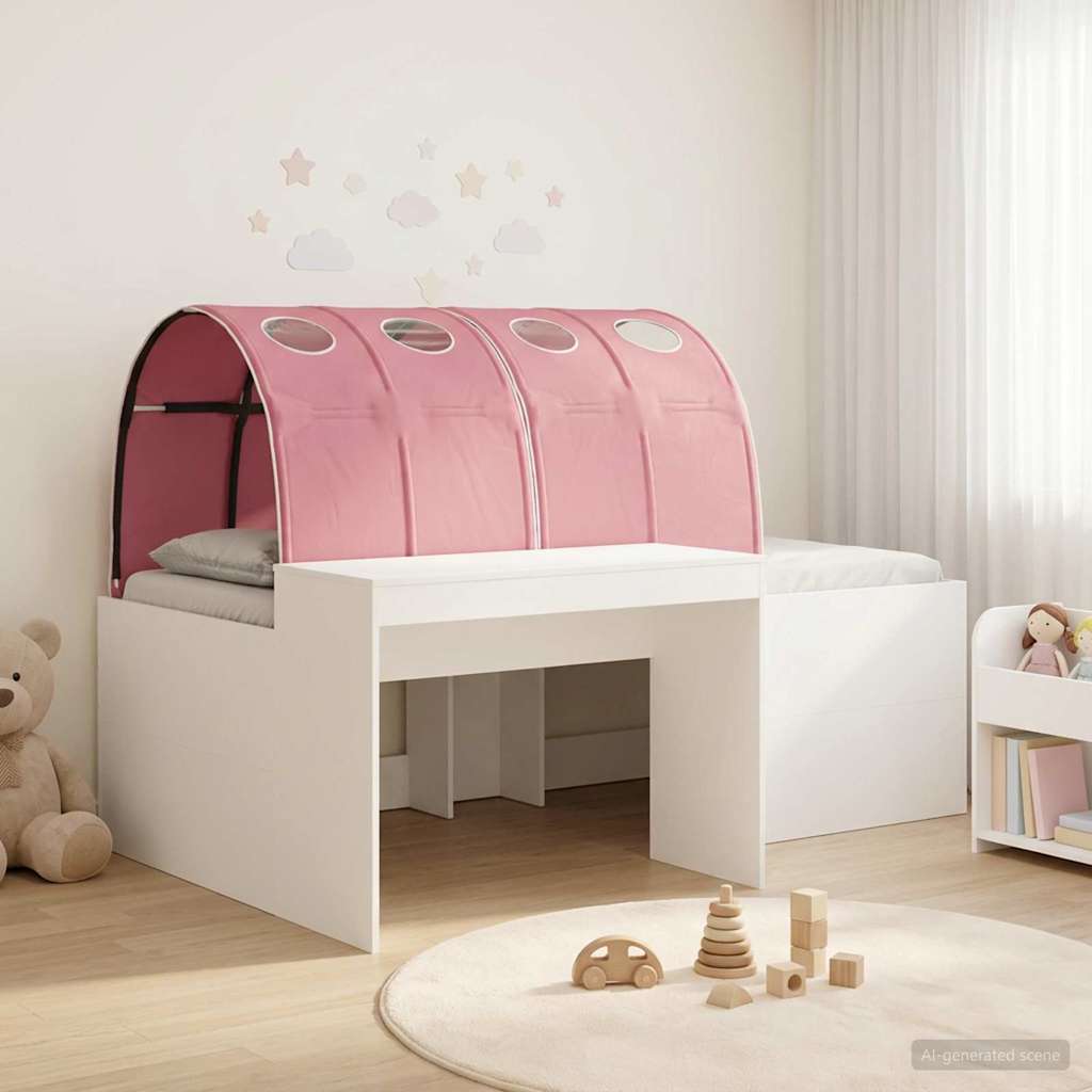 Cadre de lit avec tunnel avec étagère 3 pièces Blanc et rose