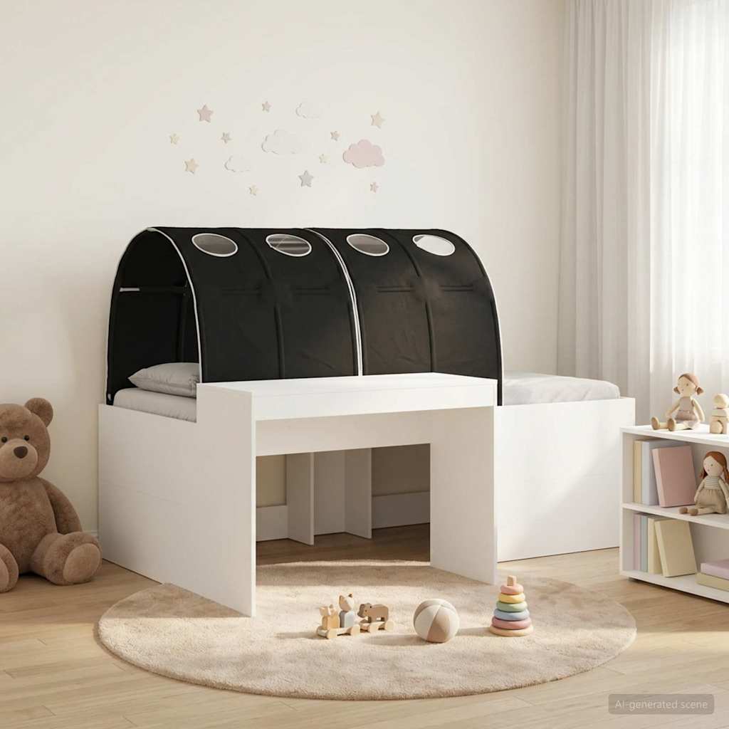 Cadre de lit avec tunnel 3 pcs Blanc et noir Bois d'ingénierie - XIOS