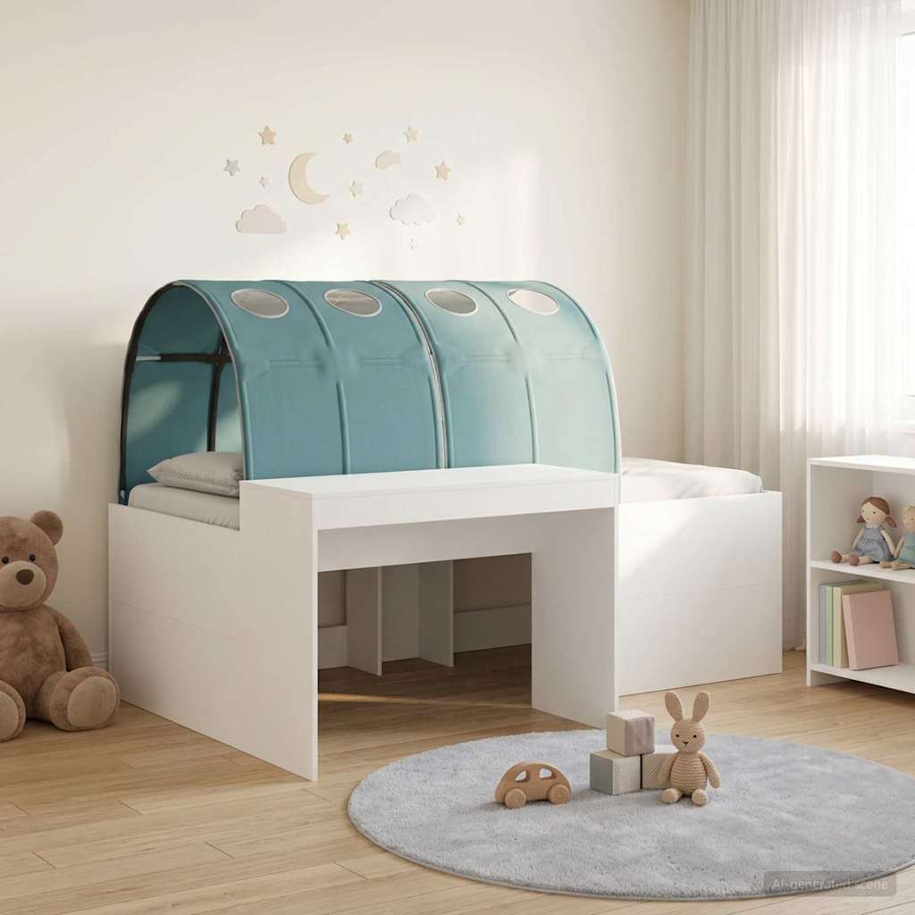 Lit avec Tunnel 4 pc Blanc et bleu clair Bois d'ingénierie - XIOS