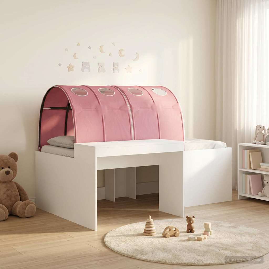 Lit avec Tunnel 4 pcs Blanc et rose Bois d'ingénierie - XIOS