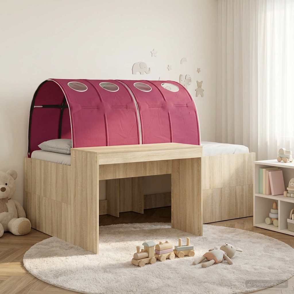 Lit haut pour enfants avec bureau 3 pc Chêne Sonoma et rouge