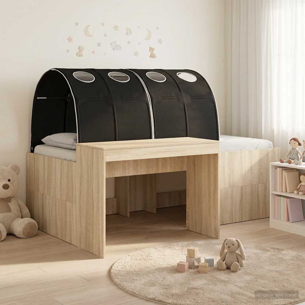 Lit haut pour enfants avec bureau 3 pc Chêne Sonoma et noir