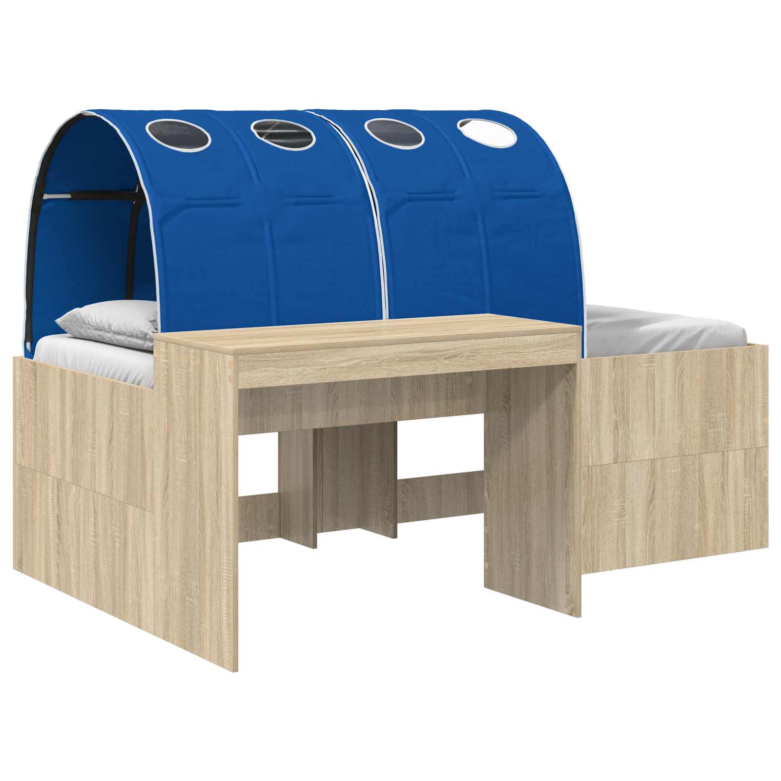 Lit avec Tunnel 3 pc Chêne Artisanal et Bleu Bois d'ingénierie