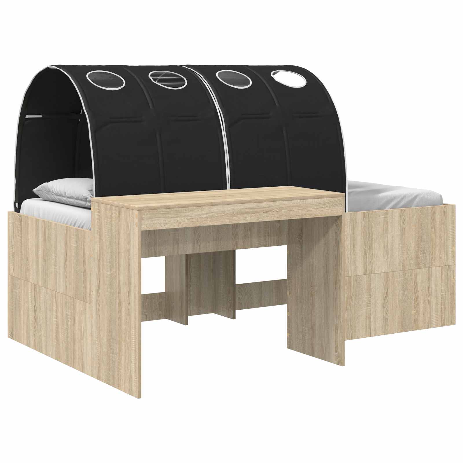Lit avec Tunnel 3 pc Chêne Artisanal et Noir Bois d'ingénierie