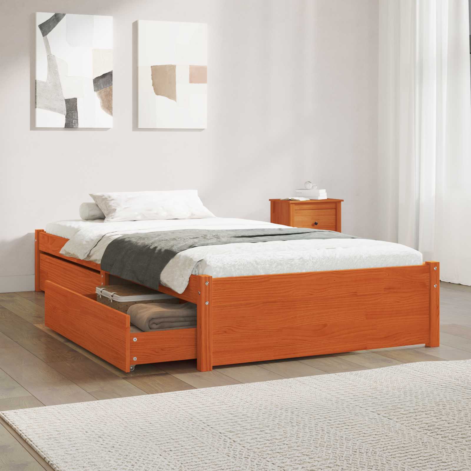 Cadre de lit avec tiroir 3 pcs Cire marron Bois de pin - XIOS