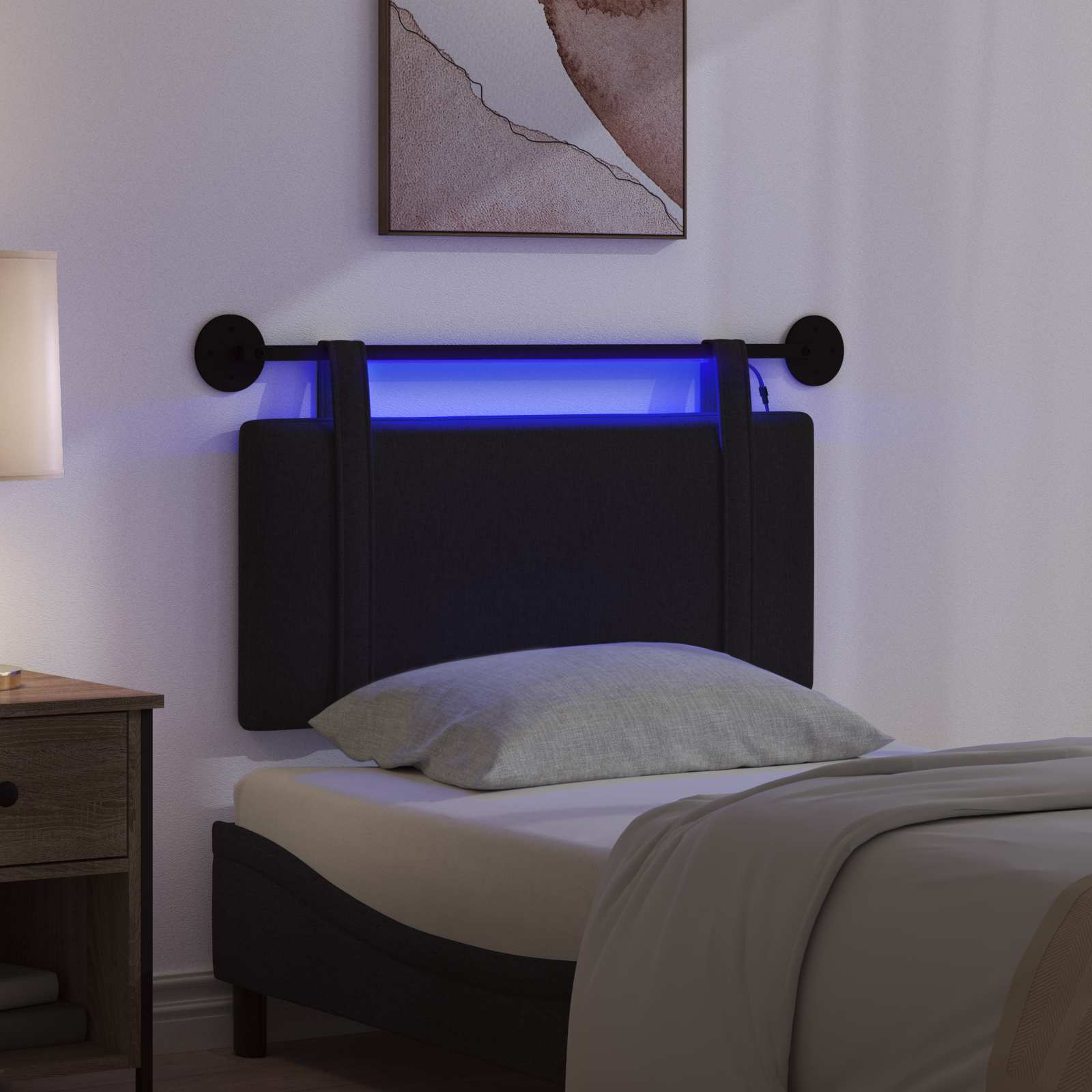 Tête de lit suspendue Avec lumière LED Noir Tissu - XIOS