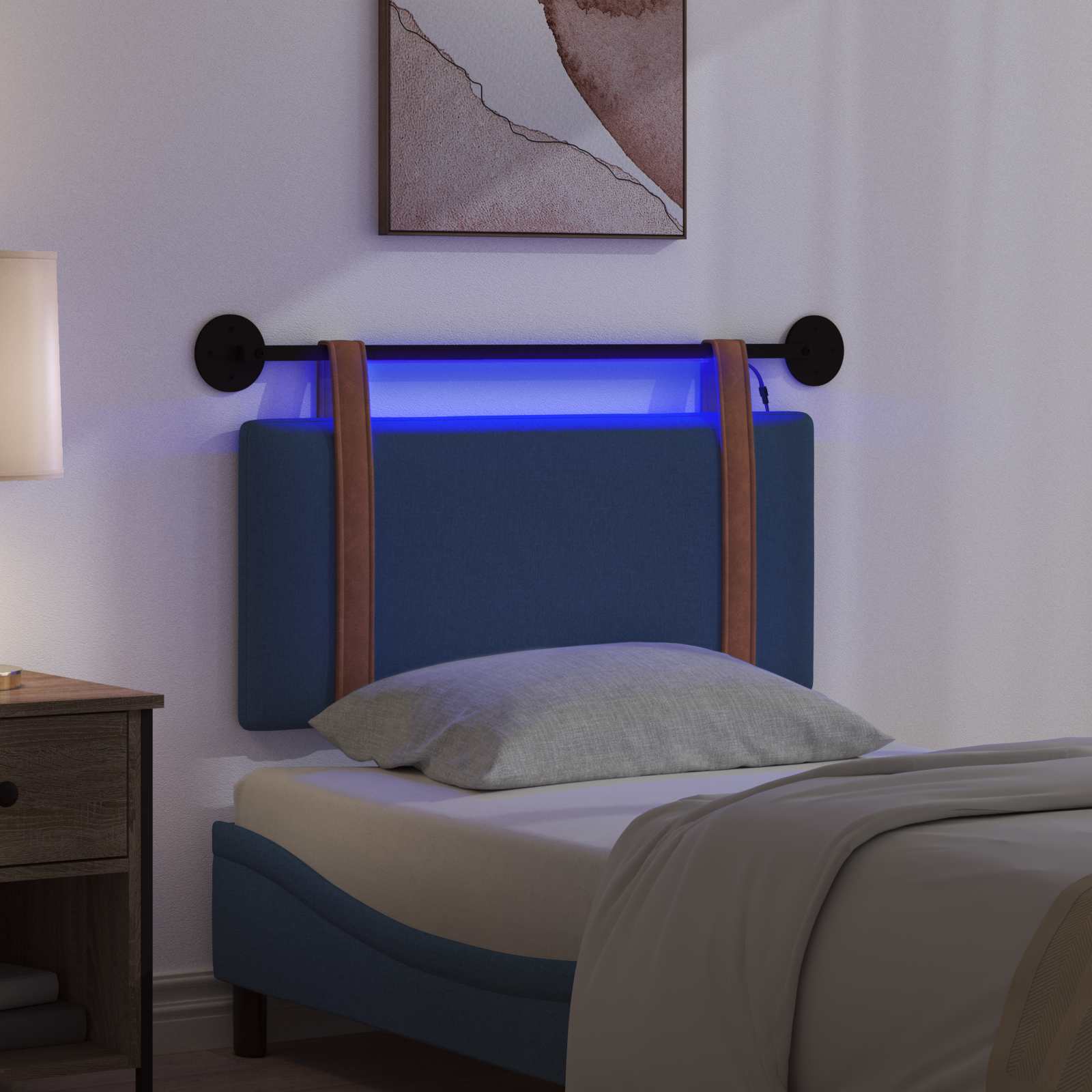 Tête de lit suspendue Avec lumière LED Bleu PU antique - XIOS