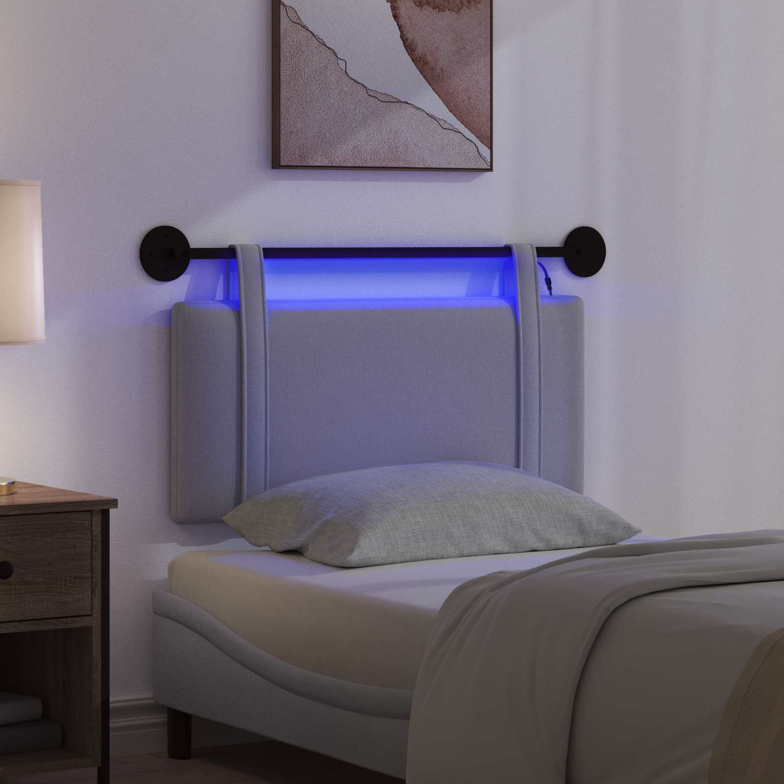 Tête de lit suspendue Avec lumière LED Gris clair Tissu - XIOS
