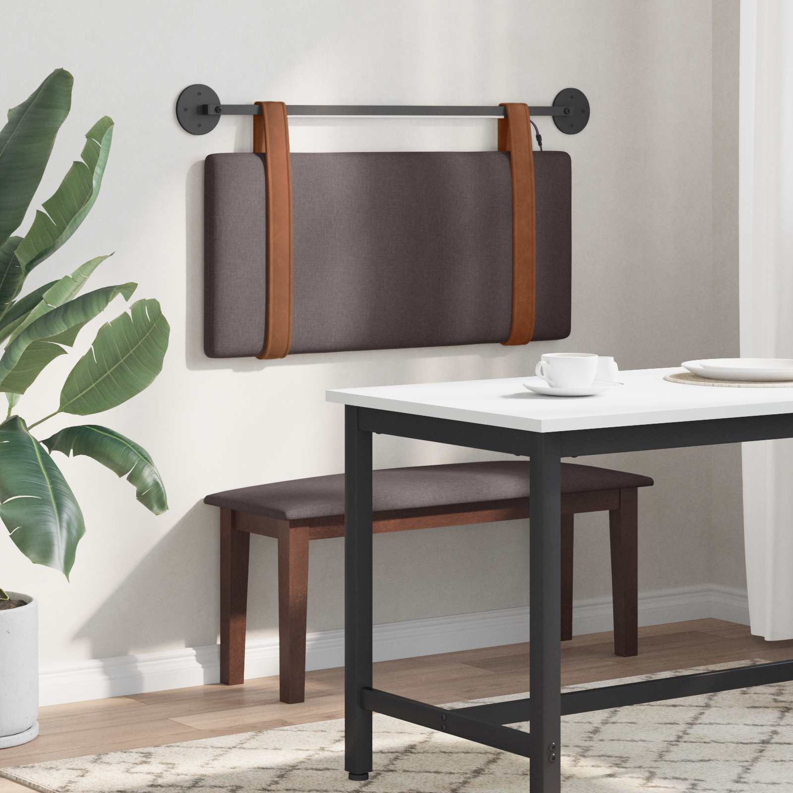 Tête de lit suspendue Avec lumière LED Marron foncé PU antique - XIOS