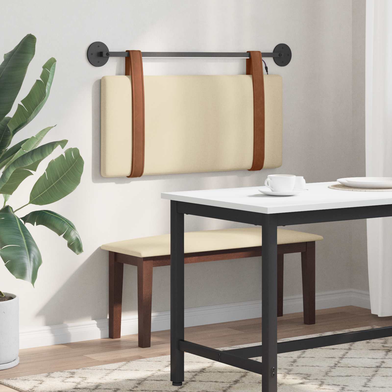 Tête de lit suspendue Avec lumière LED Crème PU antique - XIOS