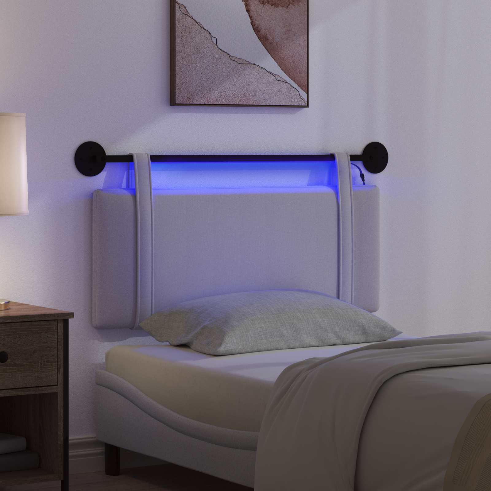 Tête de lit suspendue Avec lumière LED Gris nuage Tissu - XIOS
