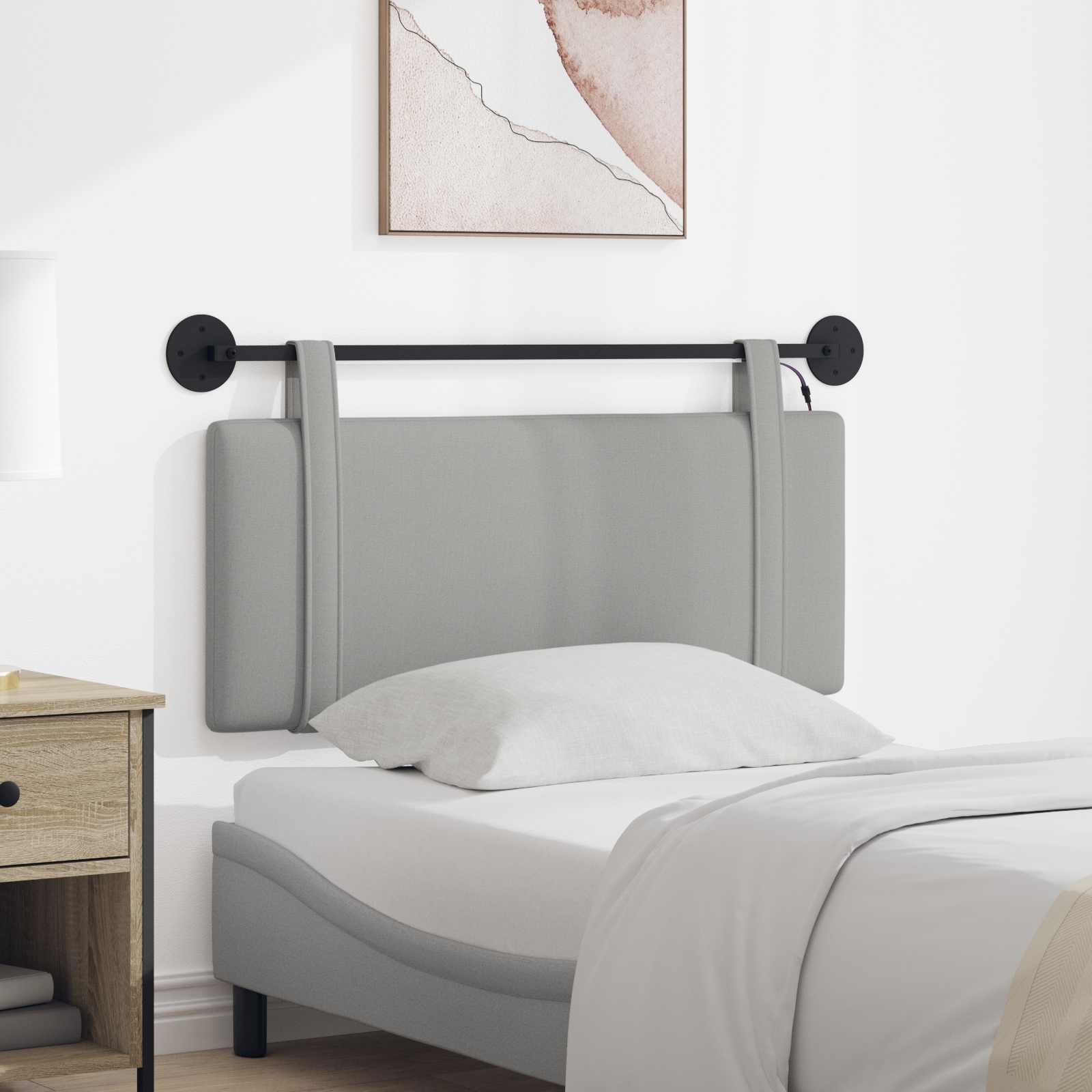 Tête de lit suspendue Avec lumière LED Gris nuage Tissu - XIOS