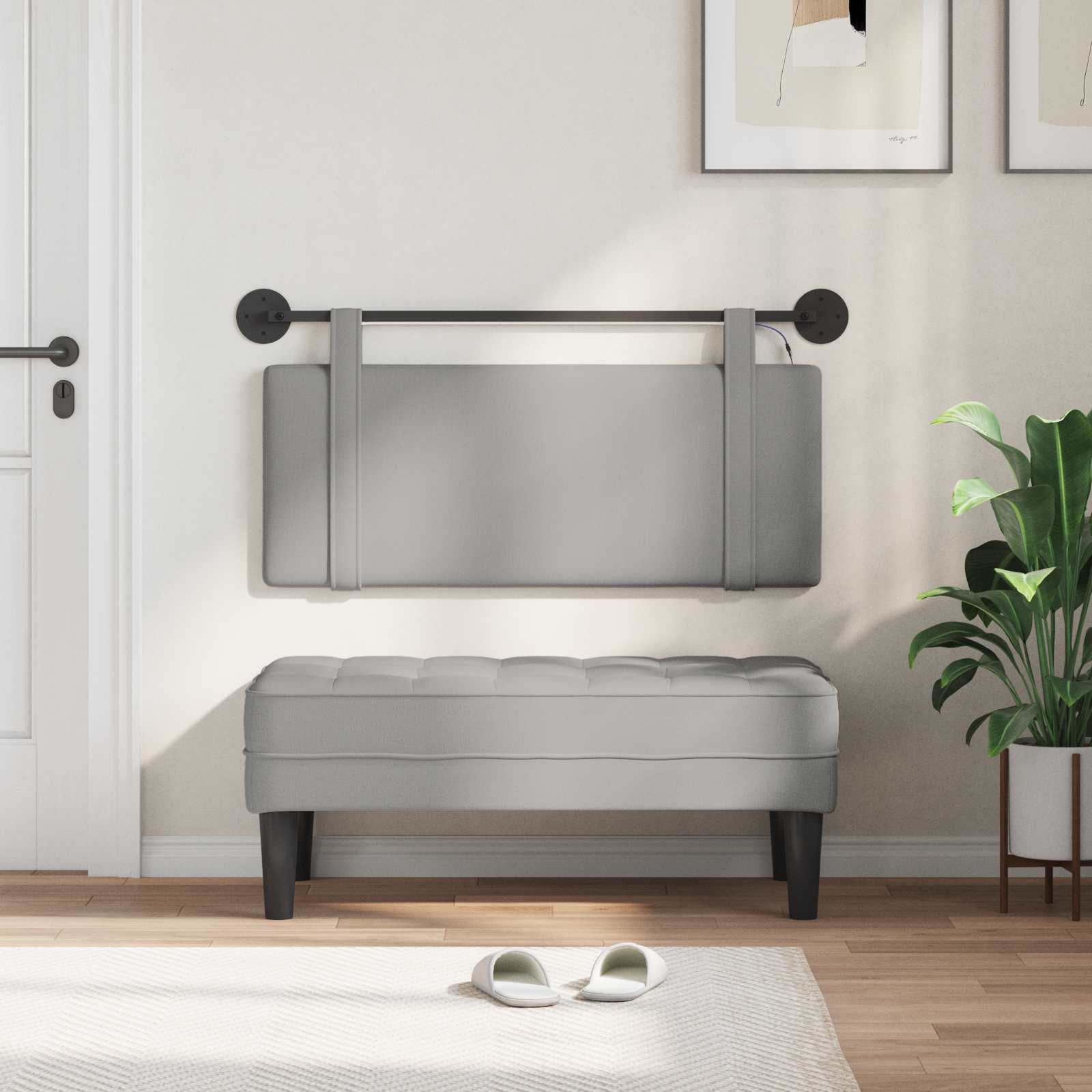 Tête de lit suspendue Avec lumière LED Gris nuage Tissu - XIOS