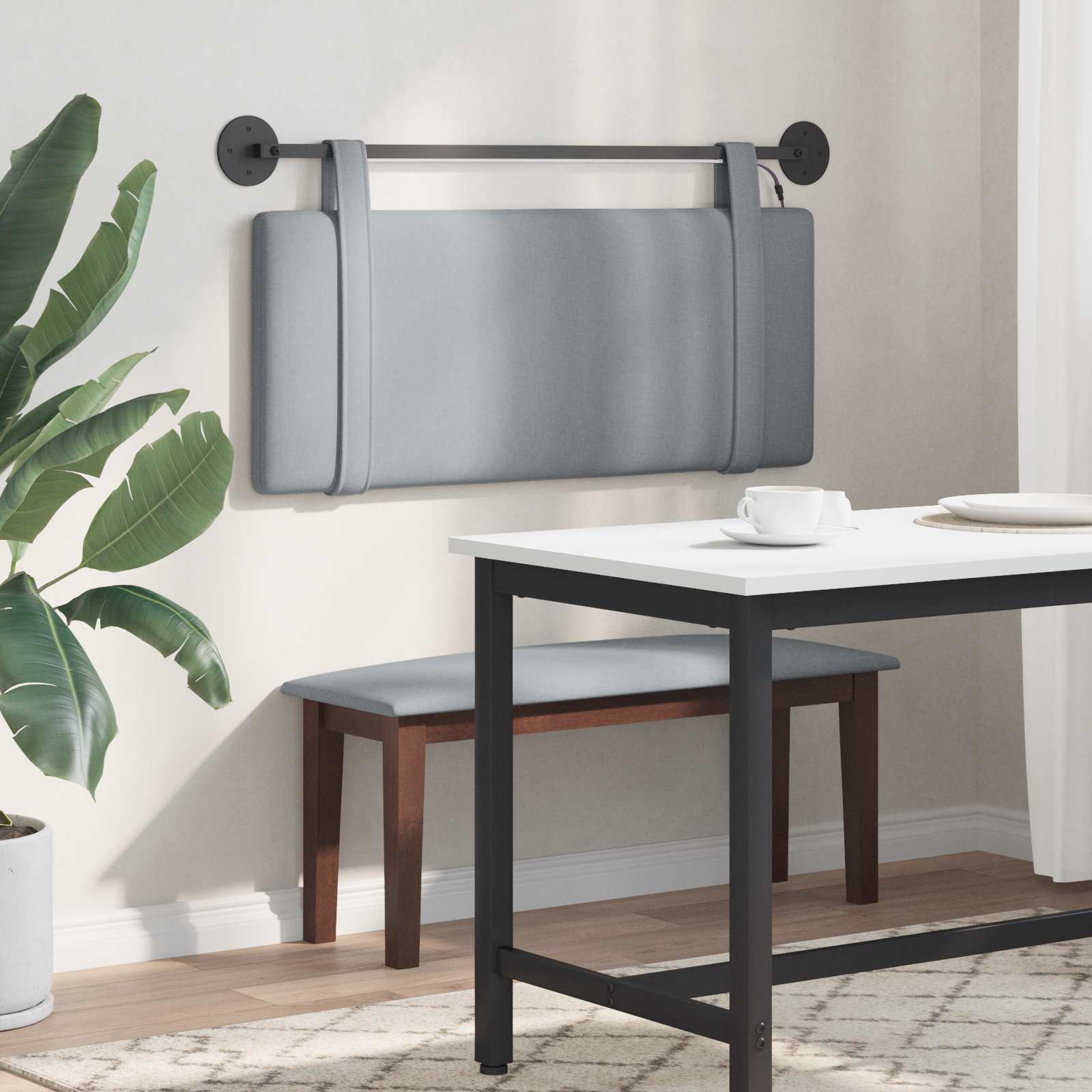Tête de lit suspendue Avec lumière LED Gris clair Tissu - XIOS