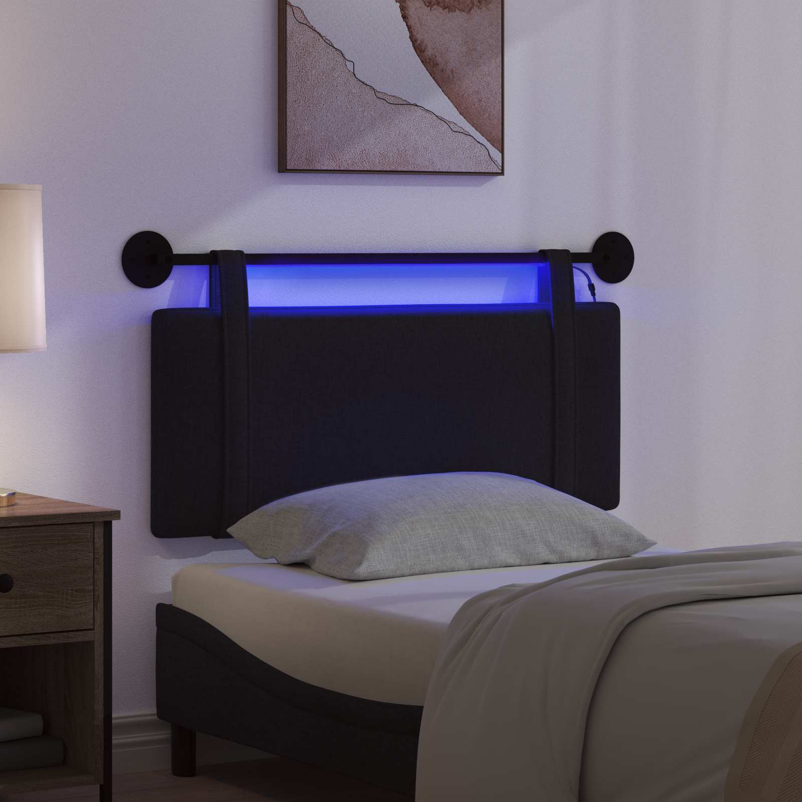 Tête de lit suspendue Avec lumière LED Noir Tissu - XIOS
