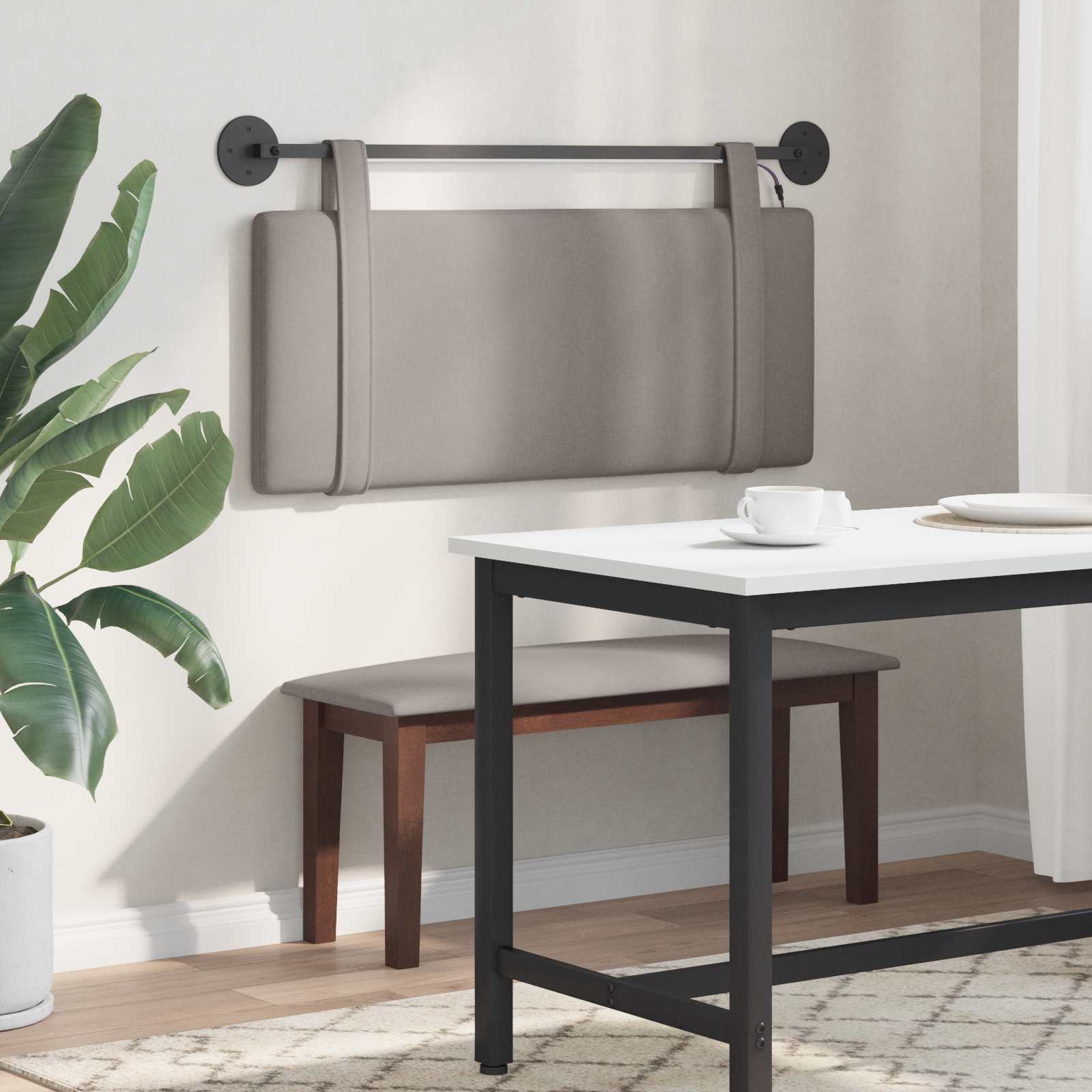 Tête de lit suspendue Avec lumière LED Taupe Tissu - XIOS