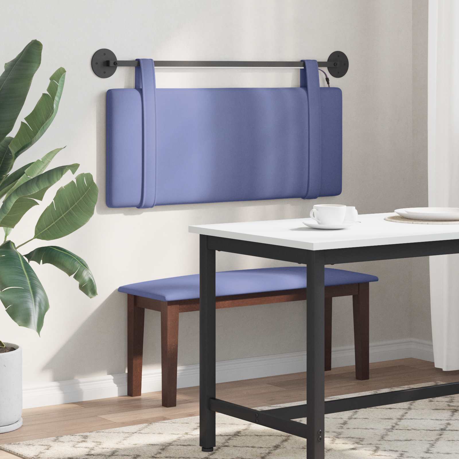 Tête de lit suspendue Avec lumière LED Bleu denim Tissu - XIOS