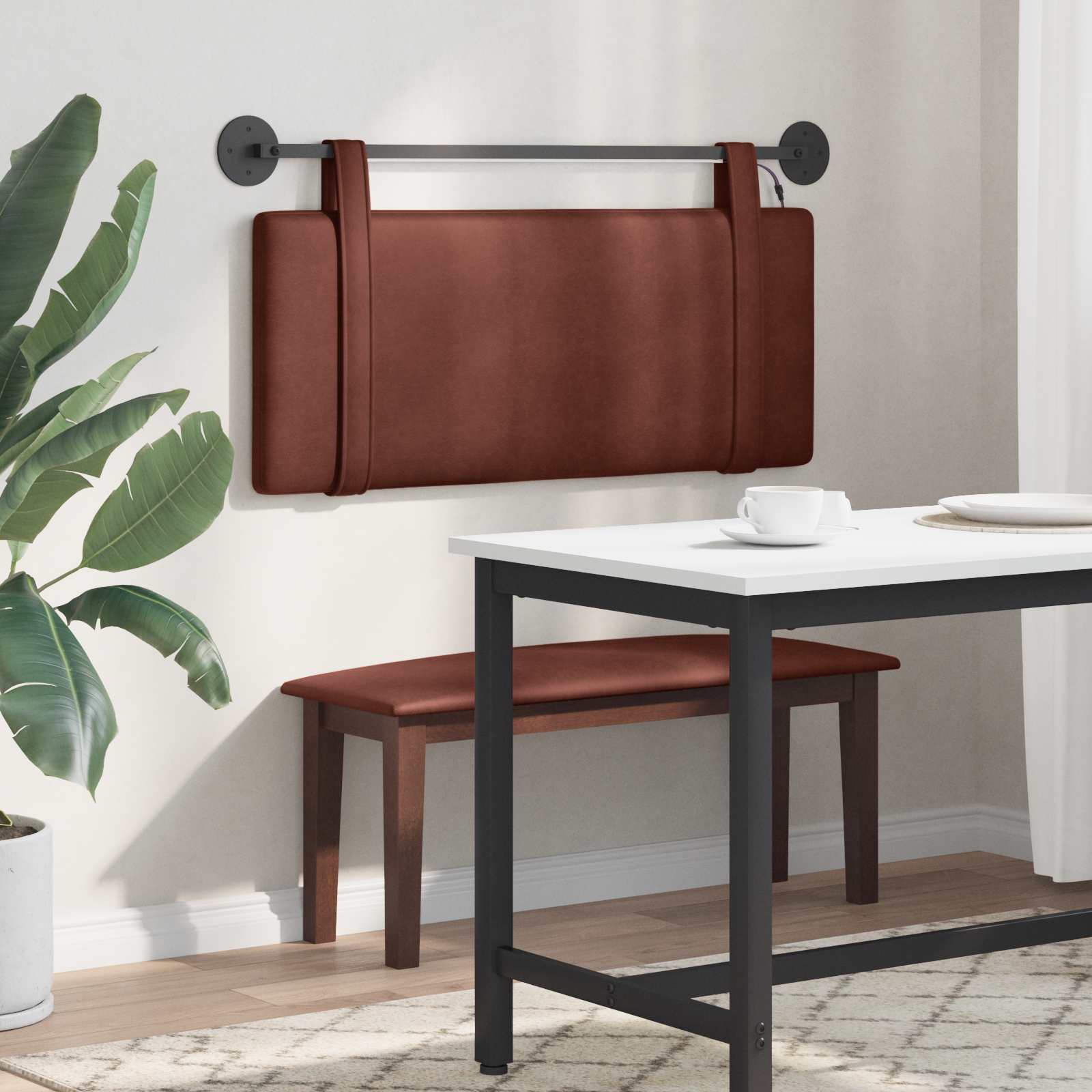 Tête de lit suspendue Avec lumière LED Brun Brillant PU antique - XIOS