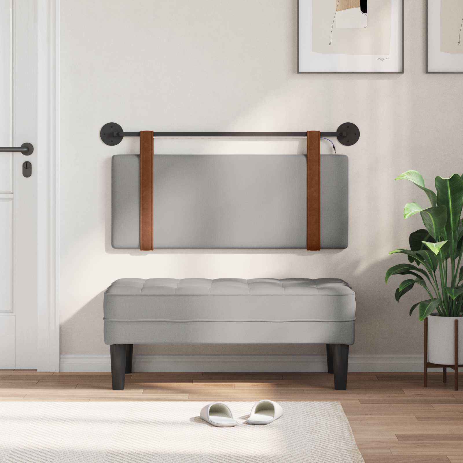 Tête de lit suspendue Avec lumière LED Gris nuage PU antique - XIOS