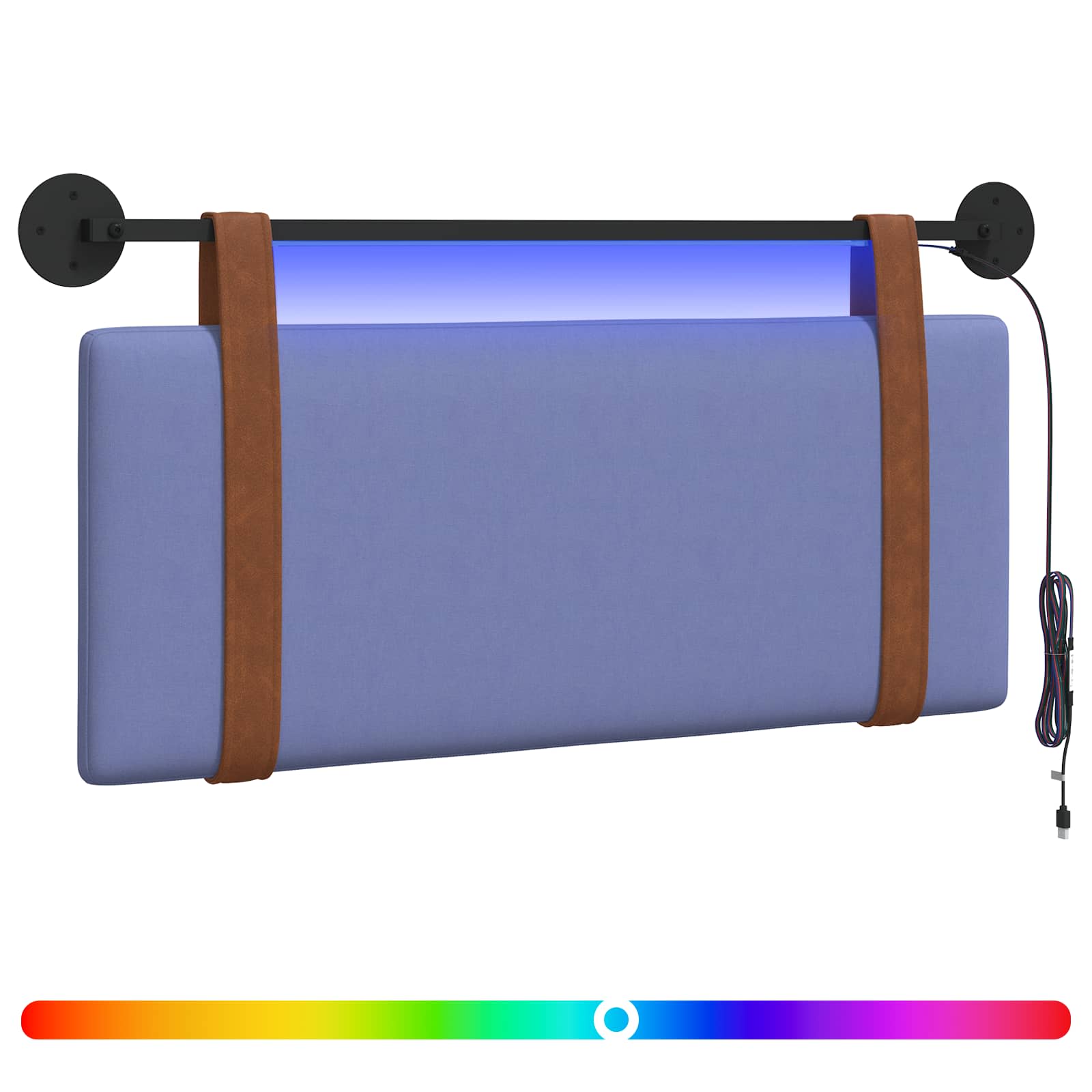 Tête de lit suspendue Avec lumière LED Bleu denim PU antique - XIOS