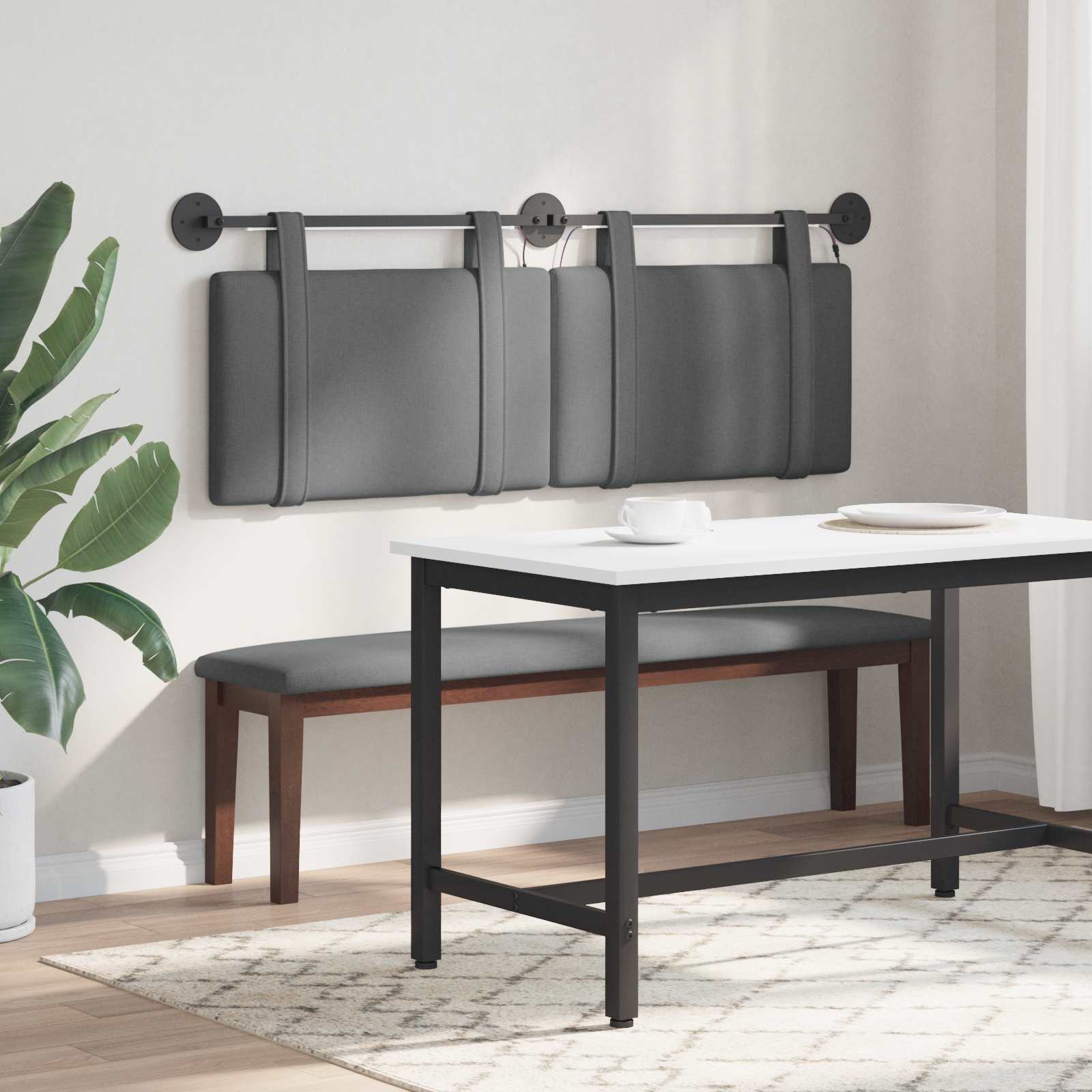 Tête de lit suspendue Avec lumière LED Gris foncé Tissu - XIOS