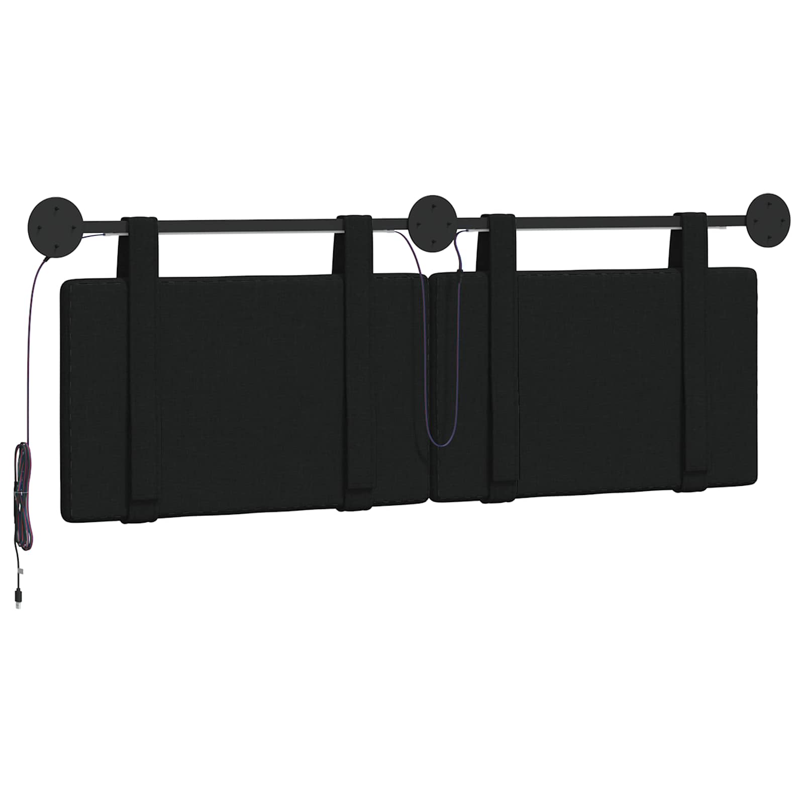 Tête de lit suspendue Avec lumière LED Noir Tissu - XIOS