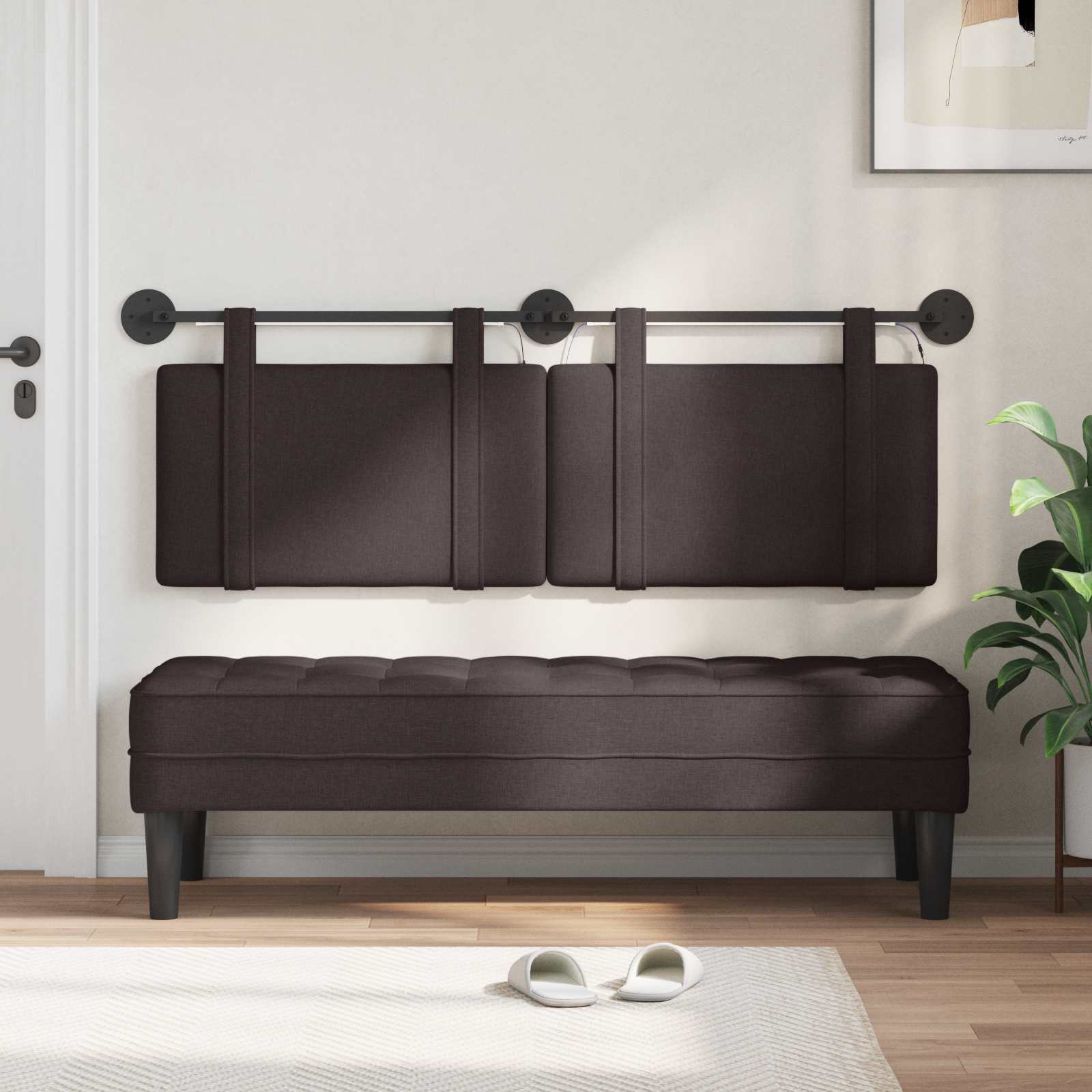 Tête de lit suspendue Avec lumière LED Marron foncé Tissu - XIOS