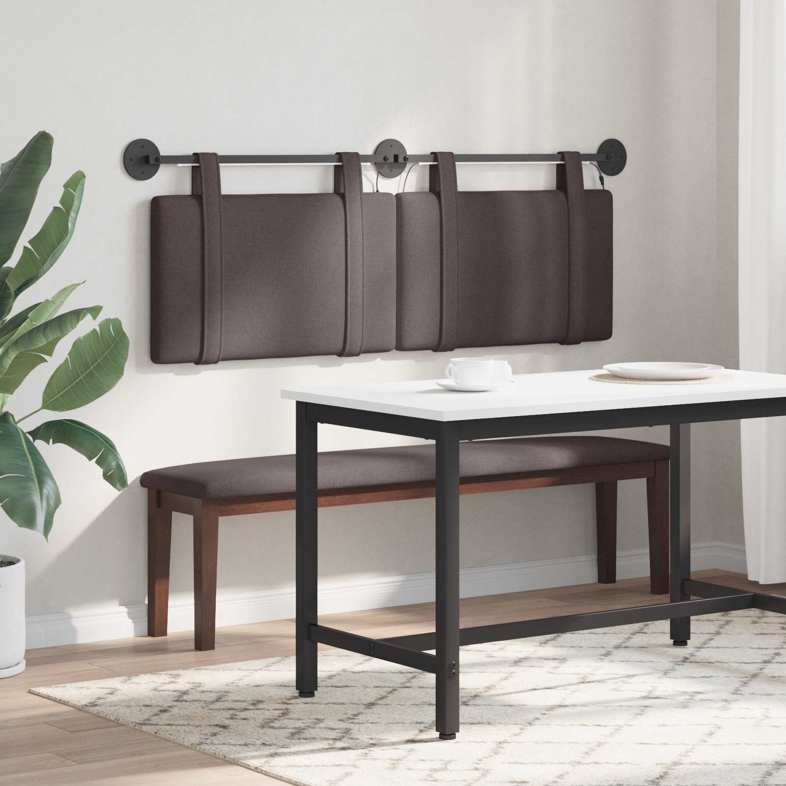 Tête de lit suspendue Avec lumière LED Marron foncé Tissu - XIOS