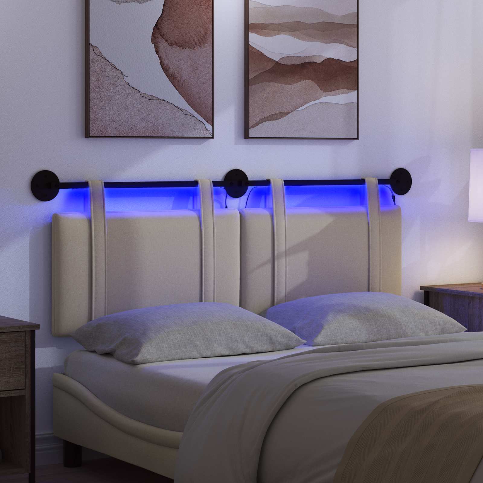 Tête de lit suspendue Avec lumière LED Crème Tissu - XIOS