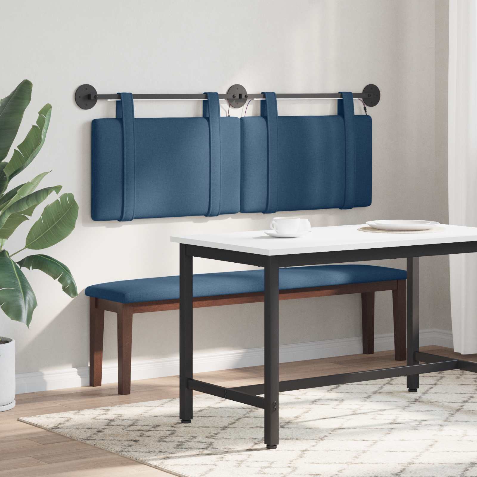 Tête de lit suspendue Avec lumière LED Bleu Tissu - XIOS