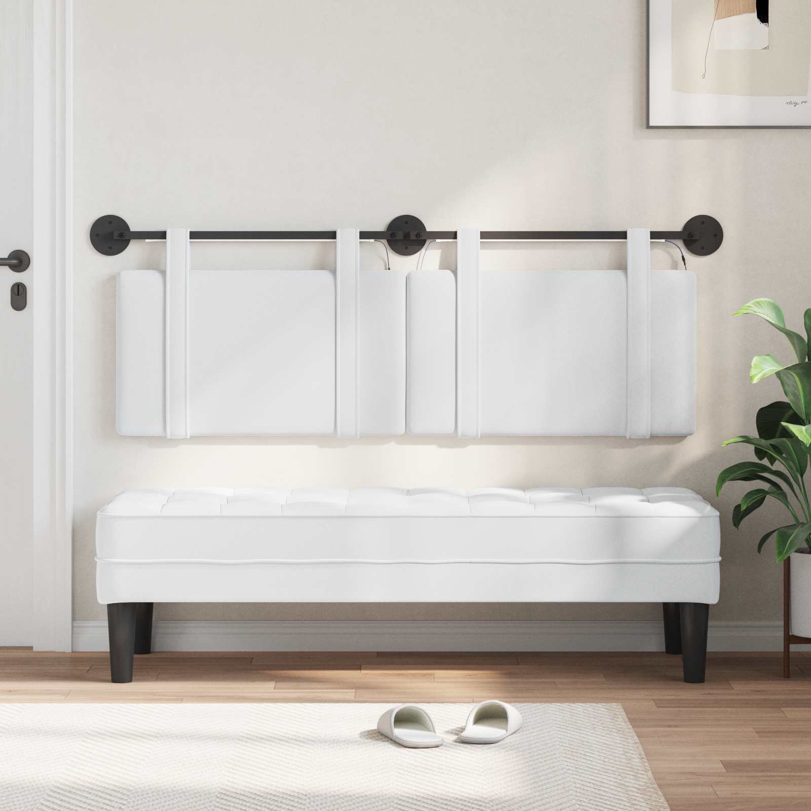 Tête de lit suspendue Avec lumière LED Blanc Tissu - XIOS