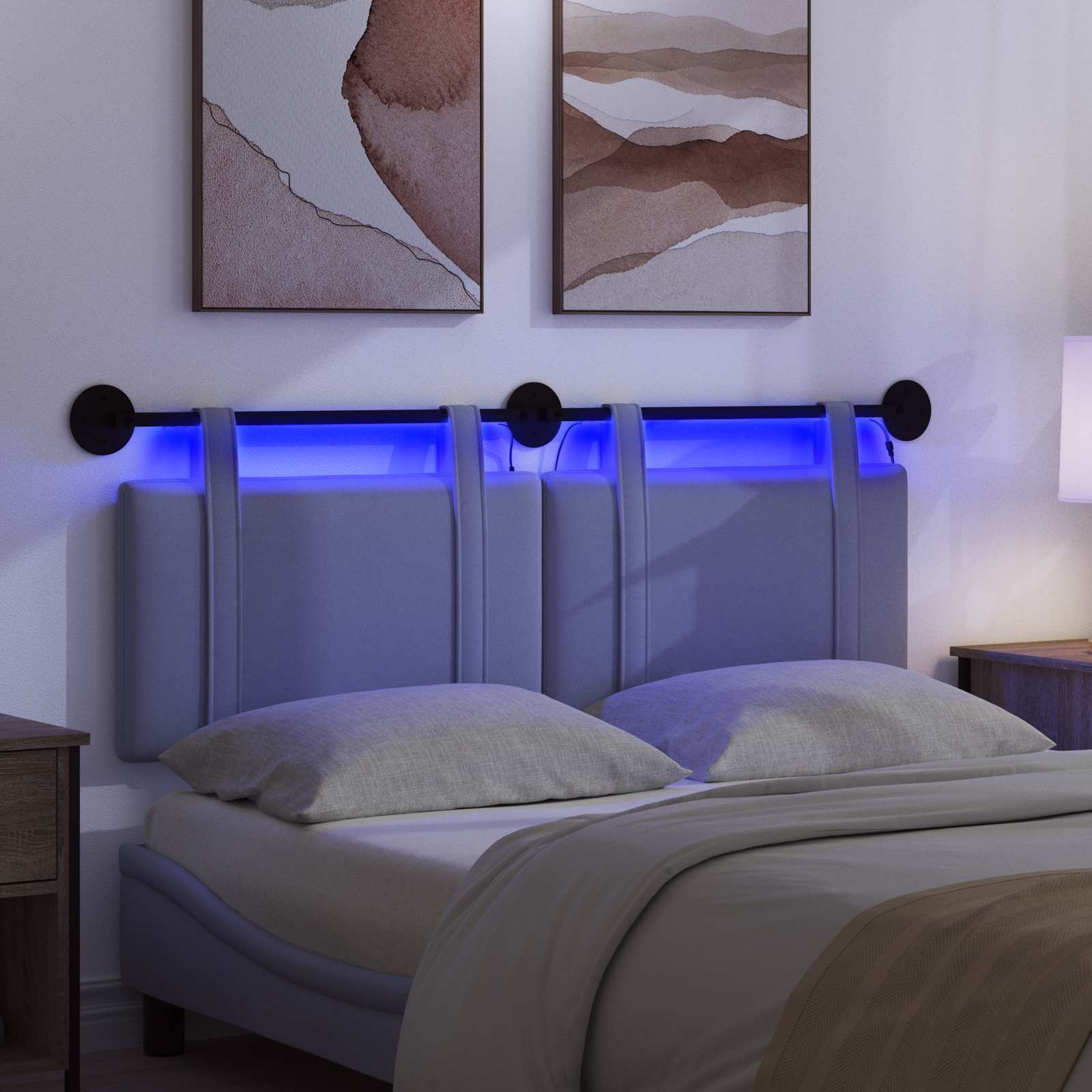 Tête de lit suspendue Avec lumière LED Bleu denim Tissu - XIOS