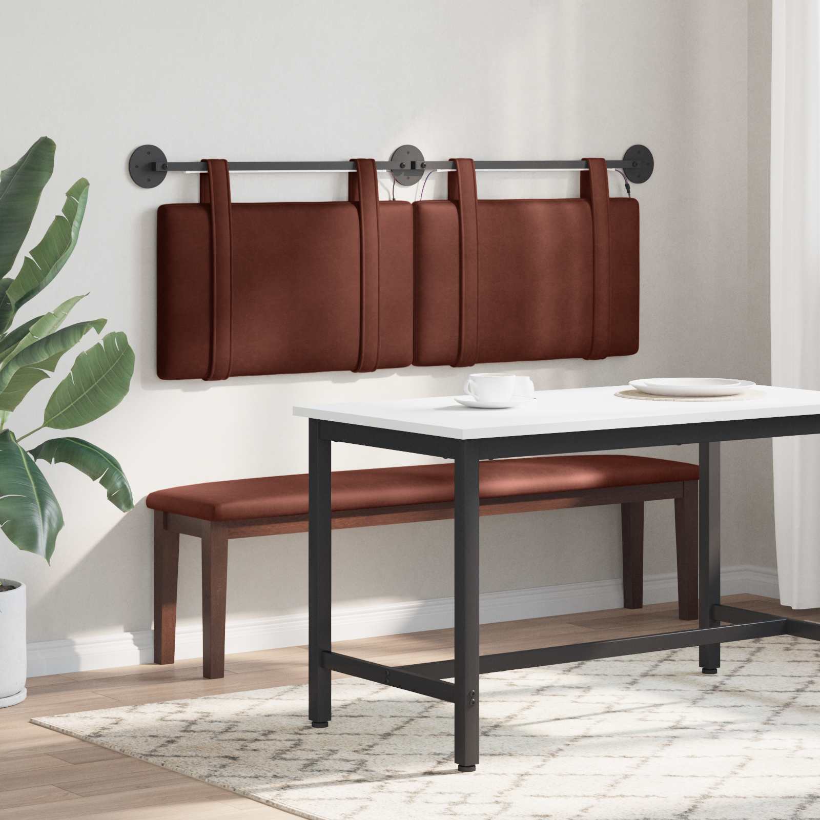 Tête de lit suspendue Avec lumière LED Brun Brillant PU antique - XIOS