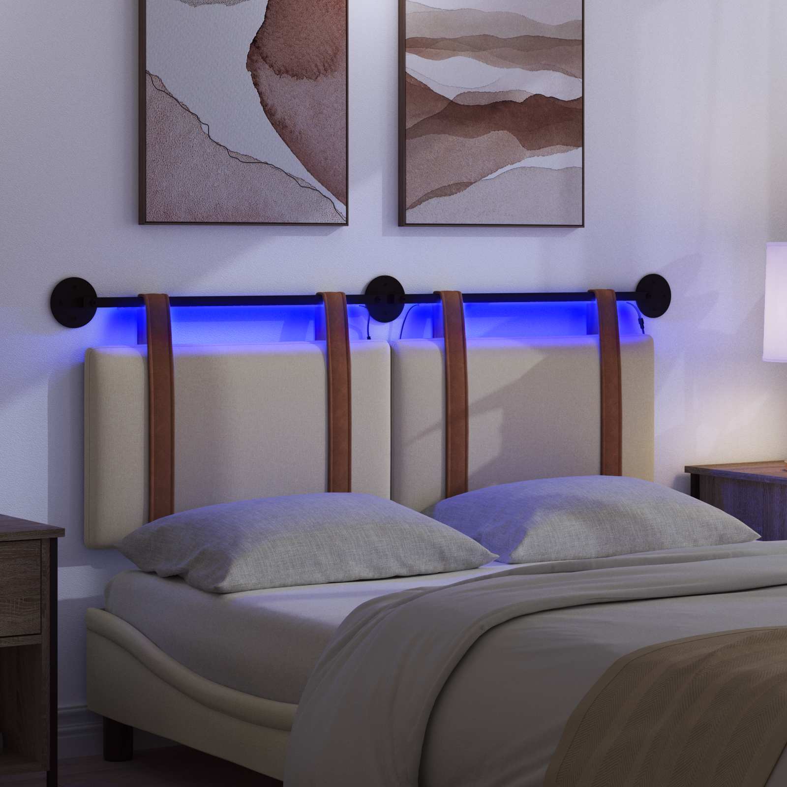 Tête de lit suspendue Avec lumière LED Crème PU antique - XIOS