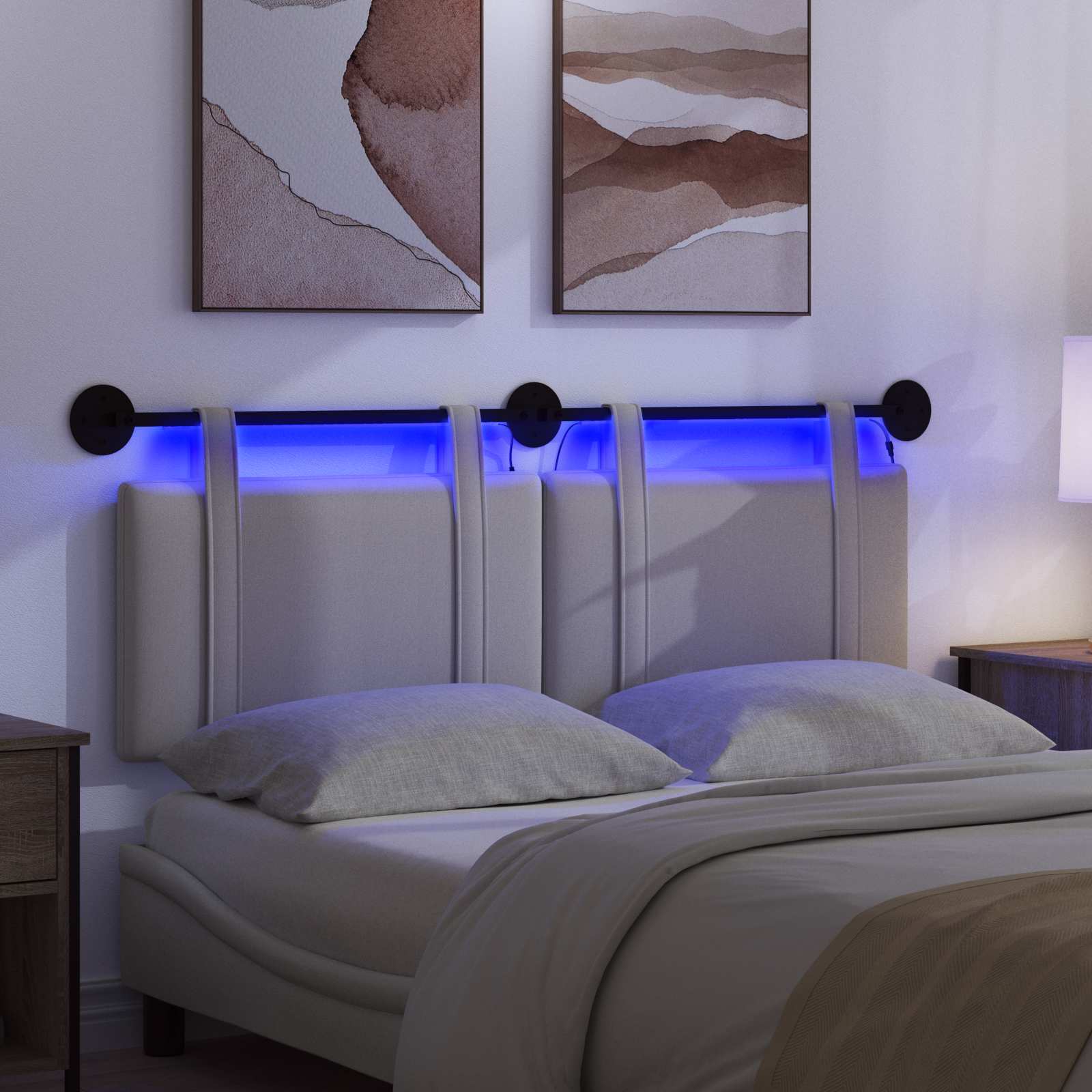 Tête de lit suspendue Avec lumière LED Gris nuage Tissu - XIOS