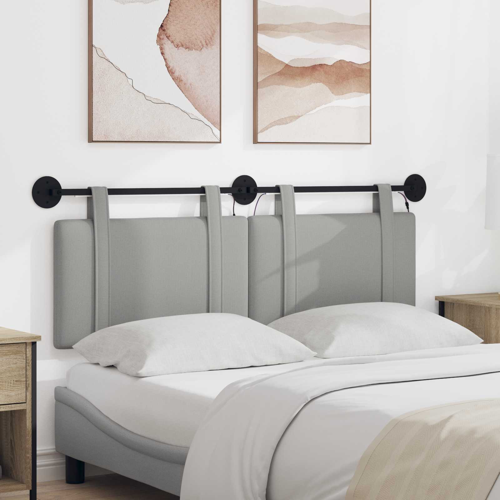 Tête de lit suspendue Avec lumière LED Gris nuage Tissu - XIOS