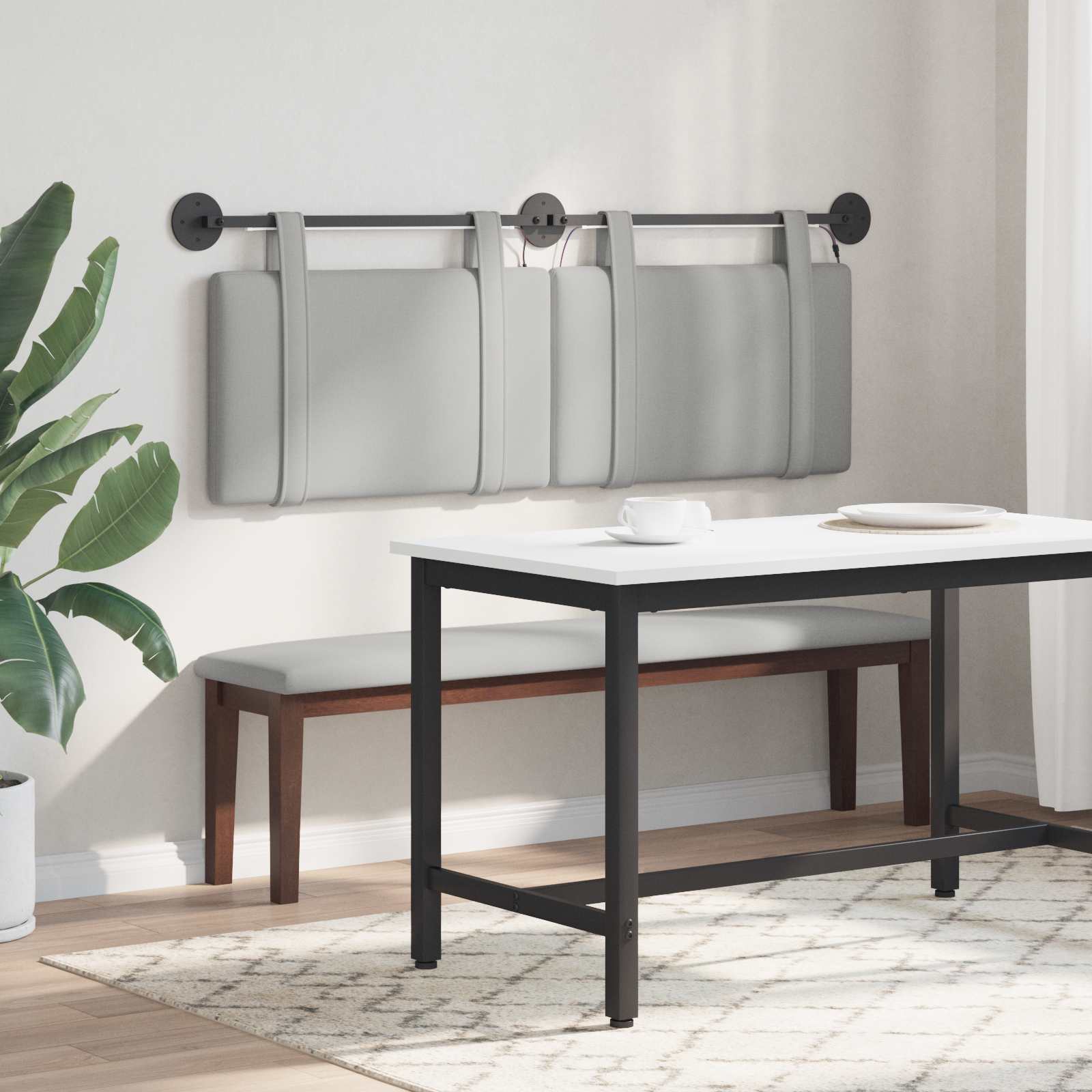 Tête de lit suspendue Avec lumière LED Gris nuage Tissu - XIOS