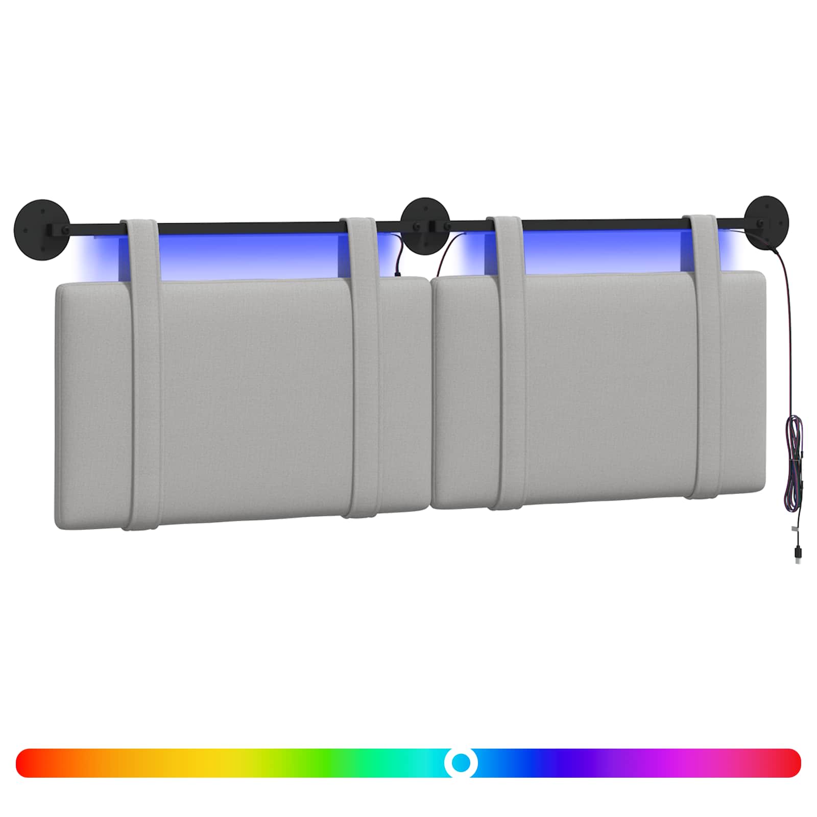 Tête de lit suspendue Avec lumière LED Gris nuage Tissu - XIOS