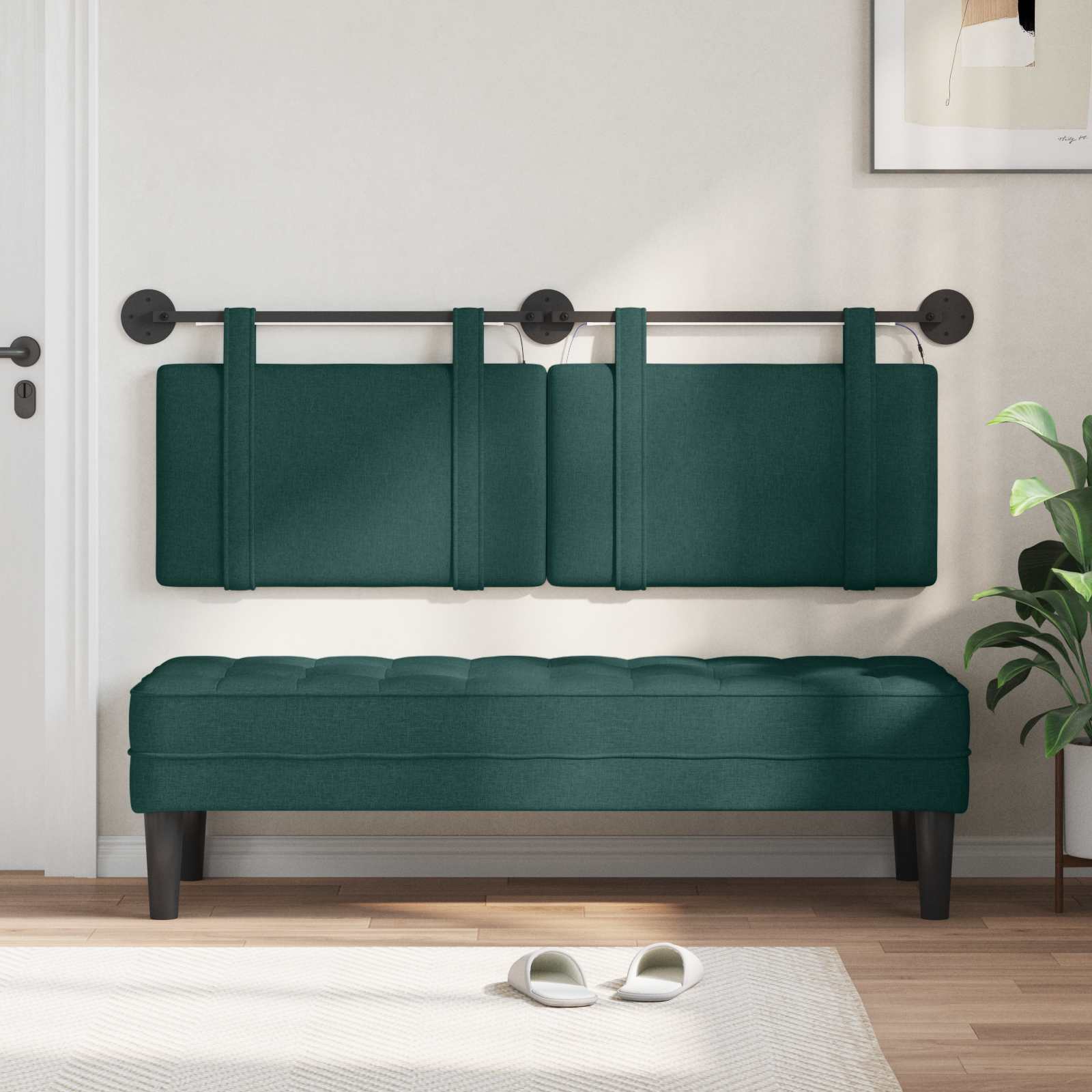 Tête de lit suspendue Avec lumière LED Vert foncé Tissu - XIOS