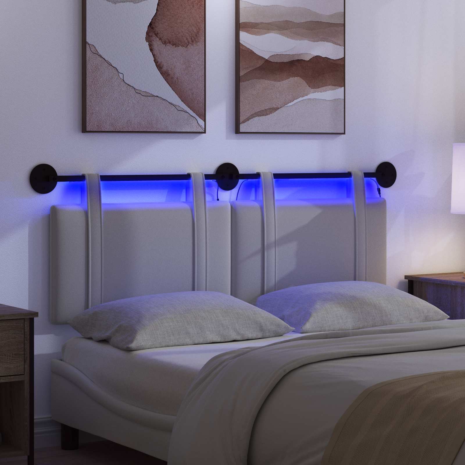 Tête de lit suspendue Avec lumière LED Blanc Tissu - XIOS