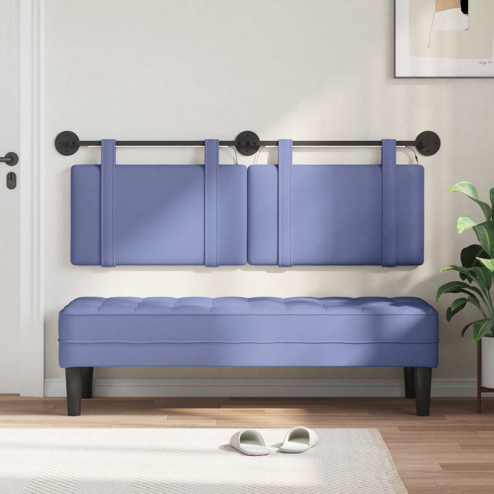 Tête de lit suspendue Avec lumière LED Bleu denim Tissu - XIOS