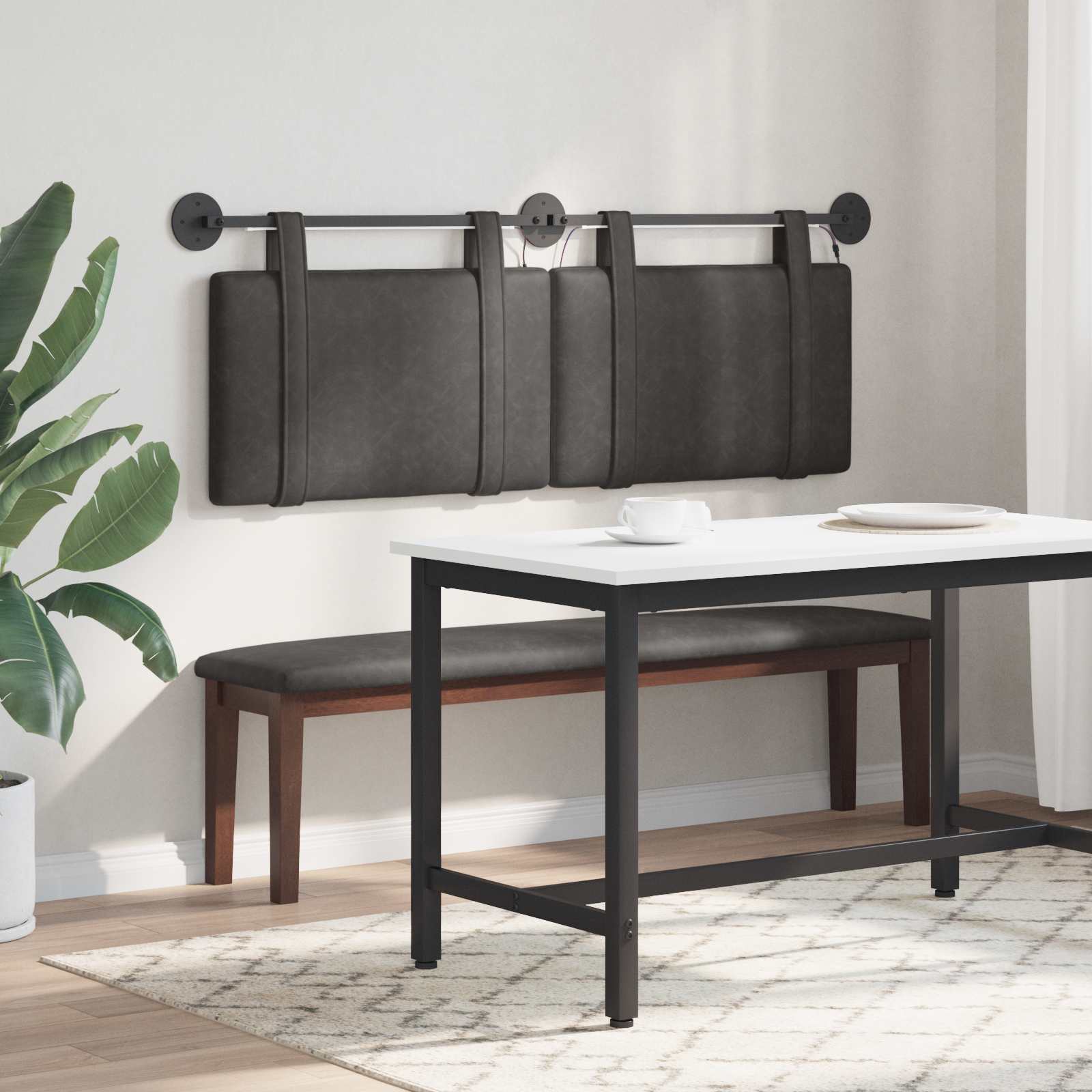 Tête de lit suspendue Avec lumière LED Noir PU antique - XIOS