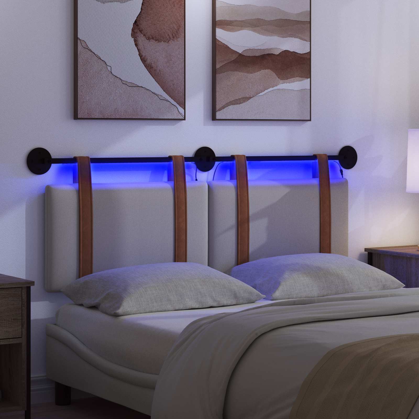 Tête de lit suspendue Avec lumière LED Gris nuage PU antique - XIOS