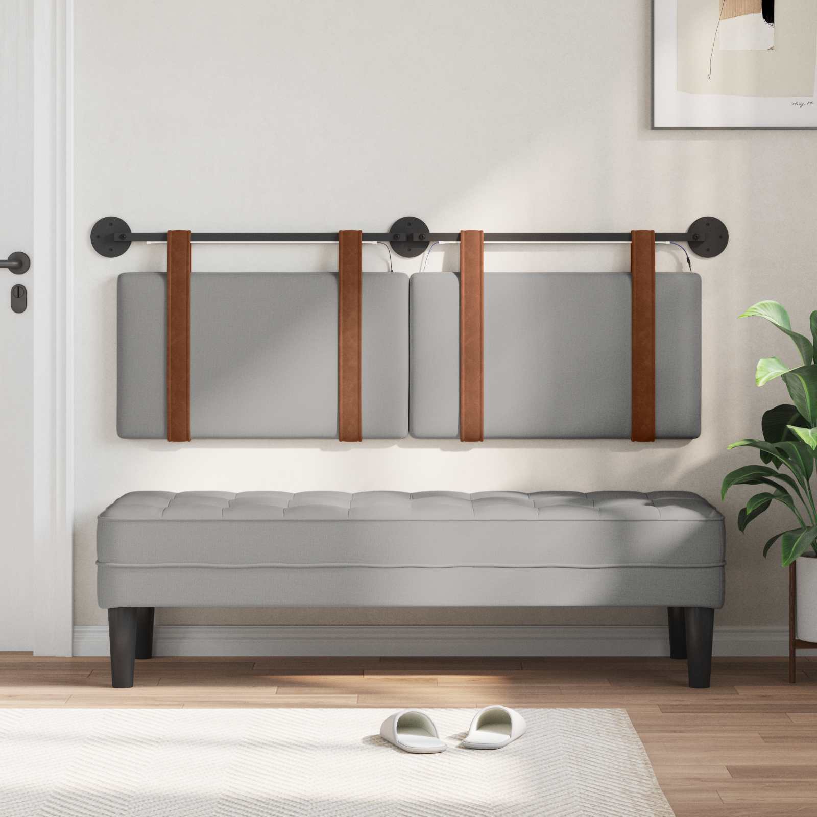 Tête de lit suspendue Avec lumière LED Gris nuage PU antique - XIOS