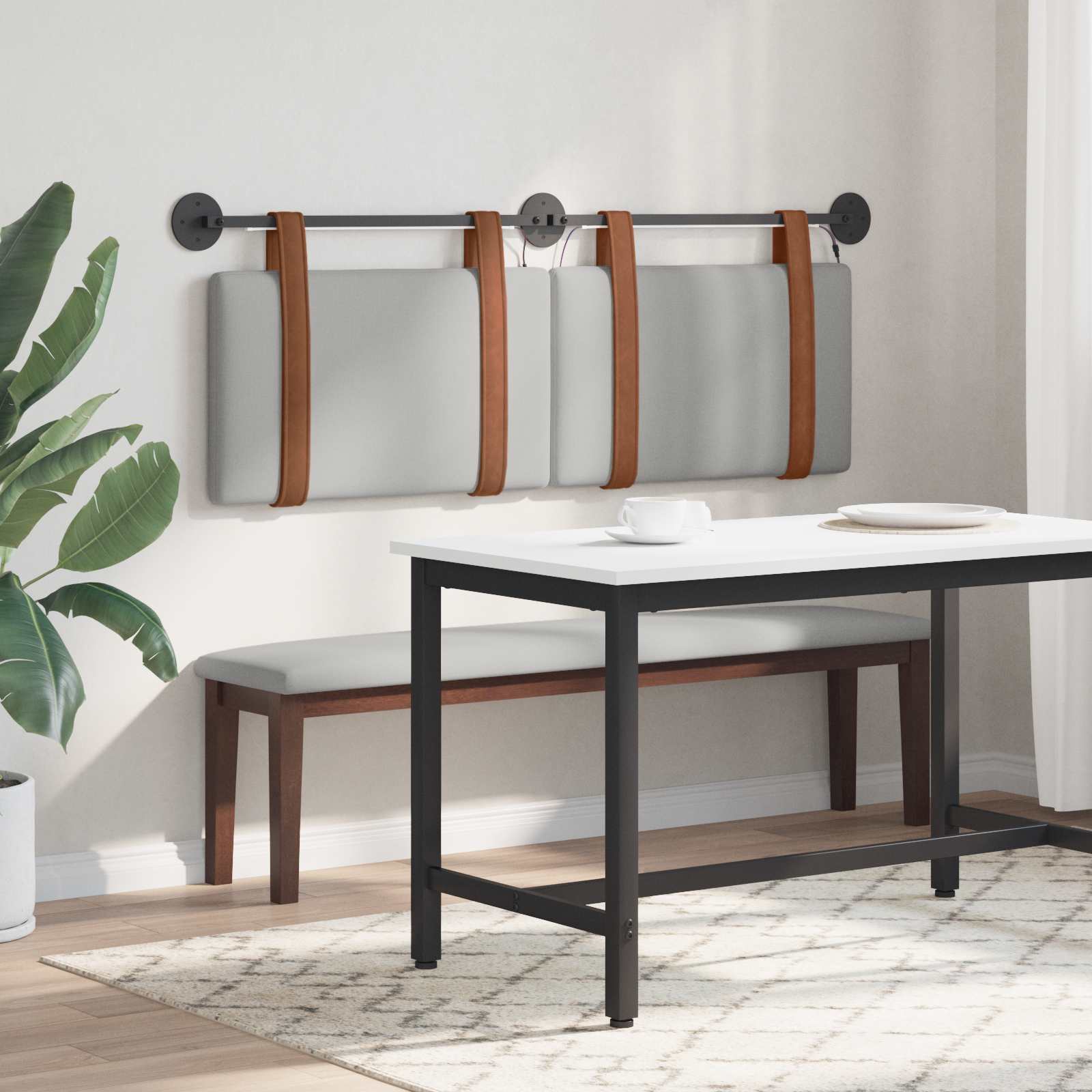 Tête de lit suspendue Avec lumière LED Gris nuage PU antique - XIOS