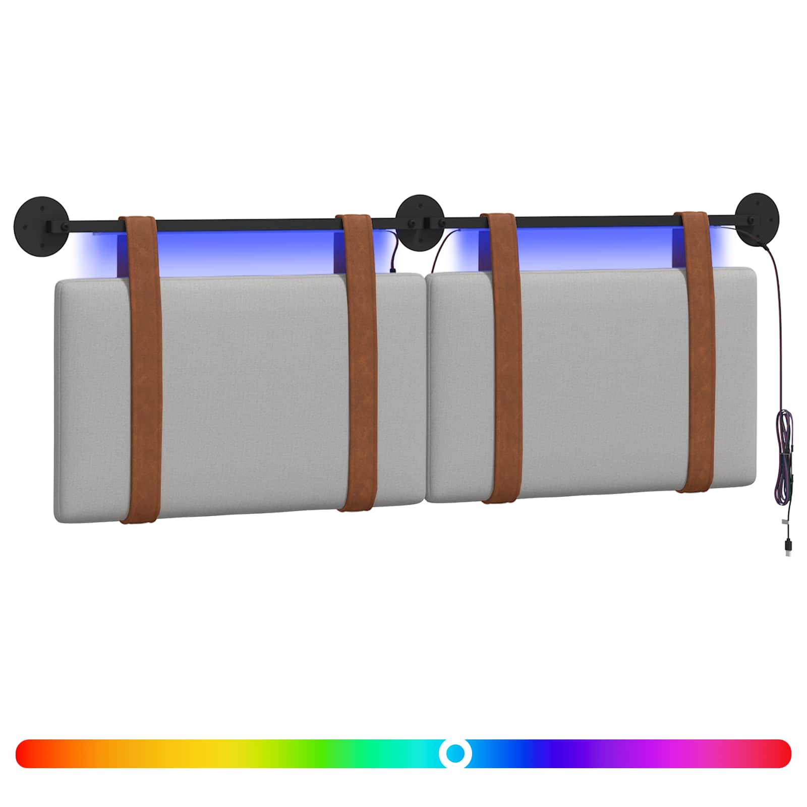 Tête de lit suspendue Avec lumière LED Gris nuage PU antique - XIOS