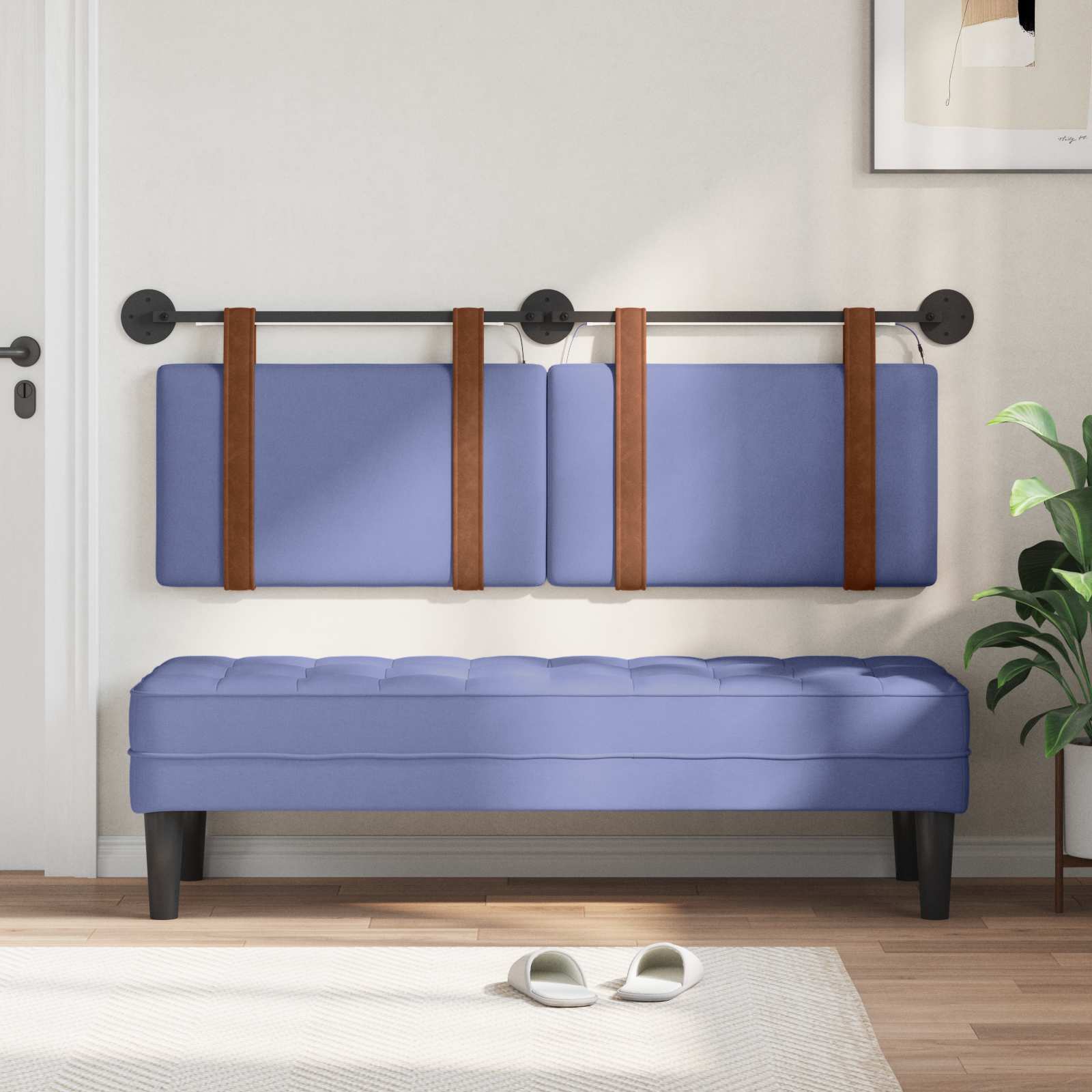 Tête de lit suspendue Avec lumière LED Bleu denim PU antique - XIOS